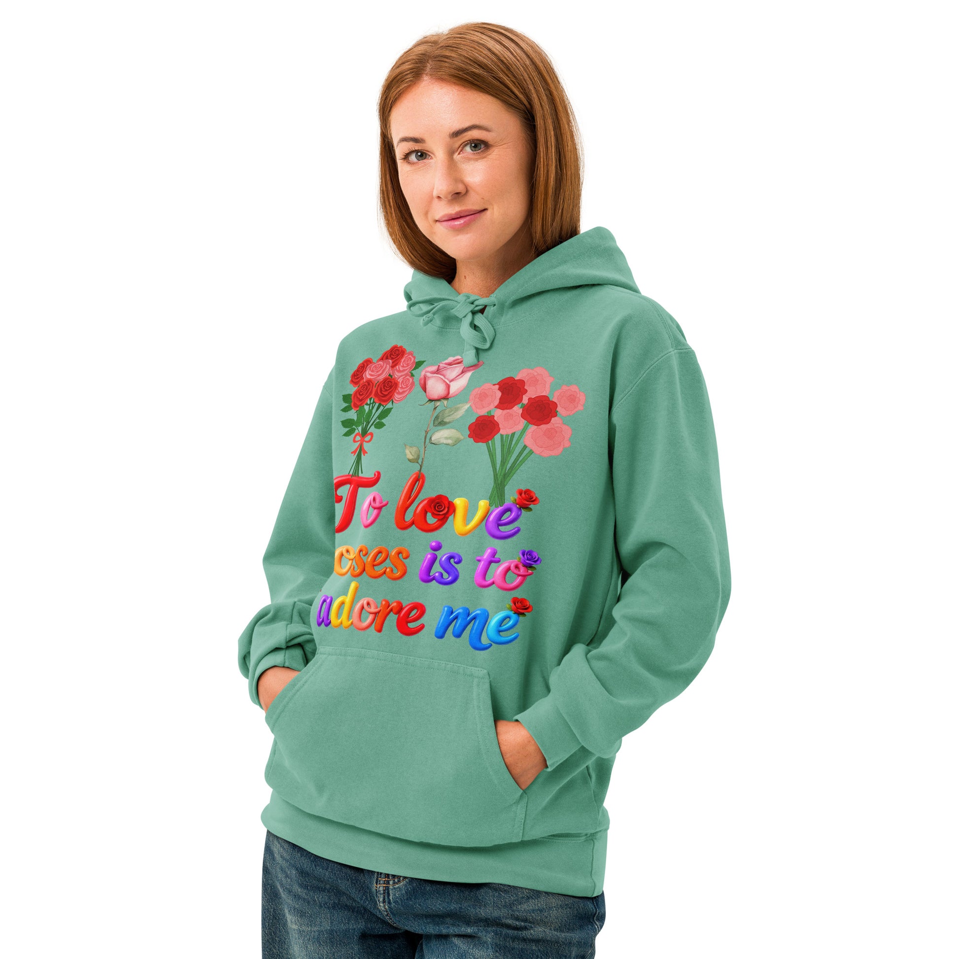 Unisex garment-dyed hoodie - Elite Rose Love Hoodie – Luxury for Visionary Tastemakers by printfluence.net