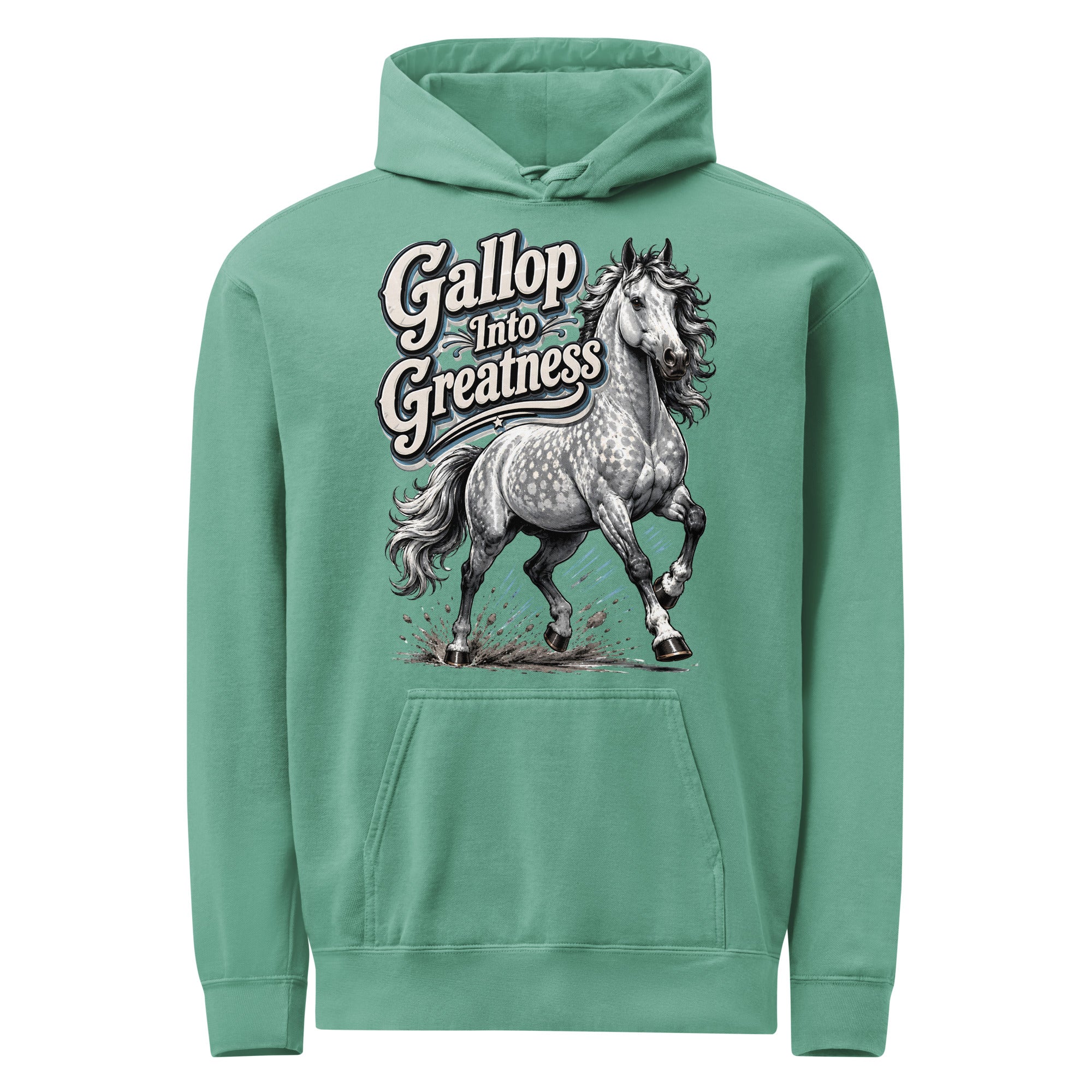 Gallop Into Greatness Horse Garment-Dyed Heavyweight Hoodie – Ultimate Horse Lovers Edition by printfluence.net