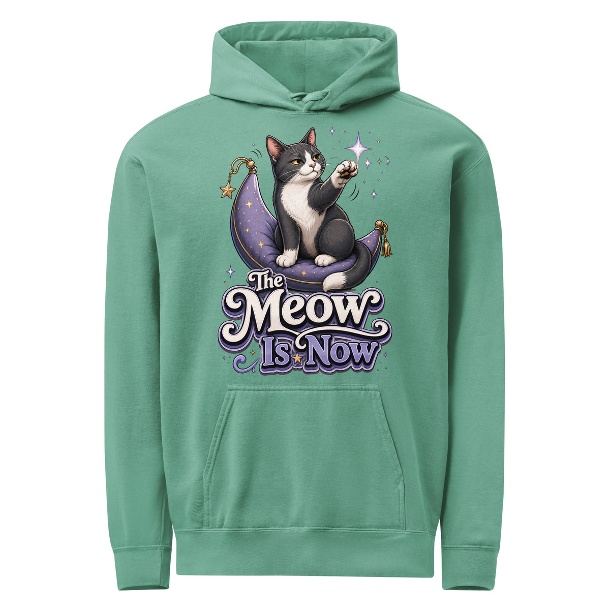 Cat Lovers "The Meow Is Now" Unisex Garment-Dyed Hoodie by printfluence.net