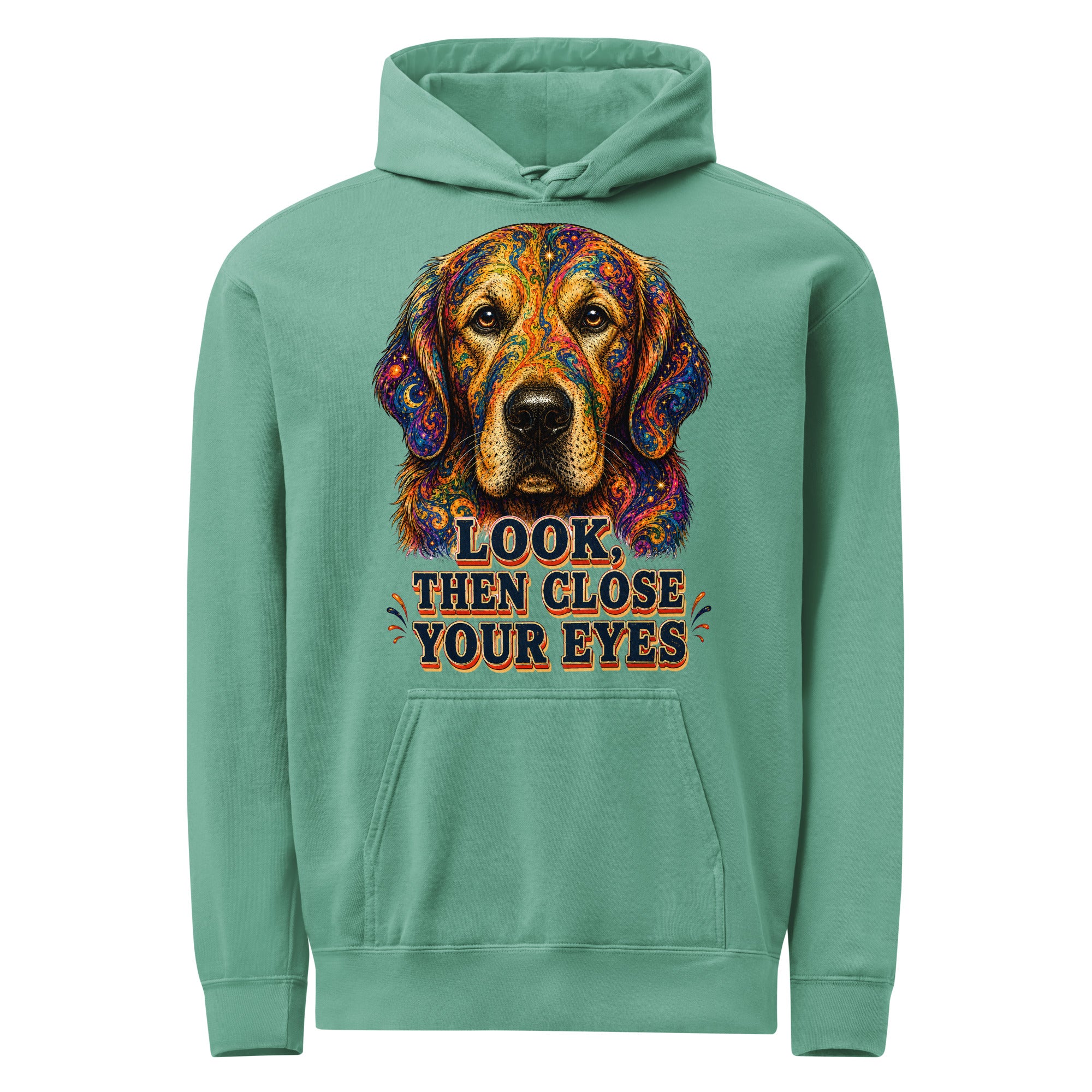 Starry Golden Retriever Lovers Garment-Dyed Hoodie - Look Then Close Your Eyes H-11 by printfluence.net