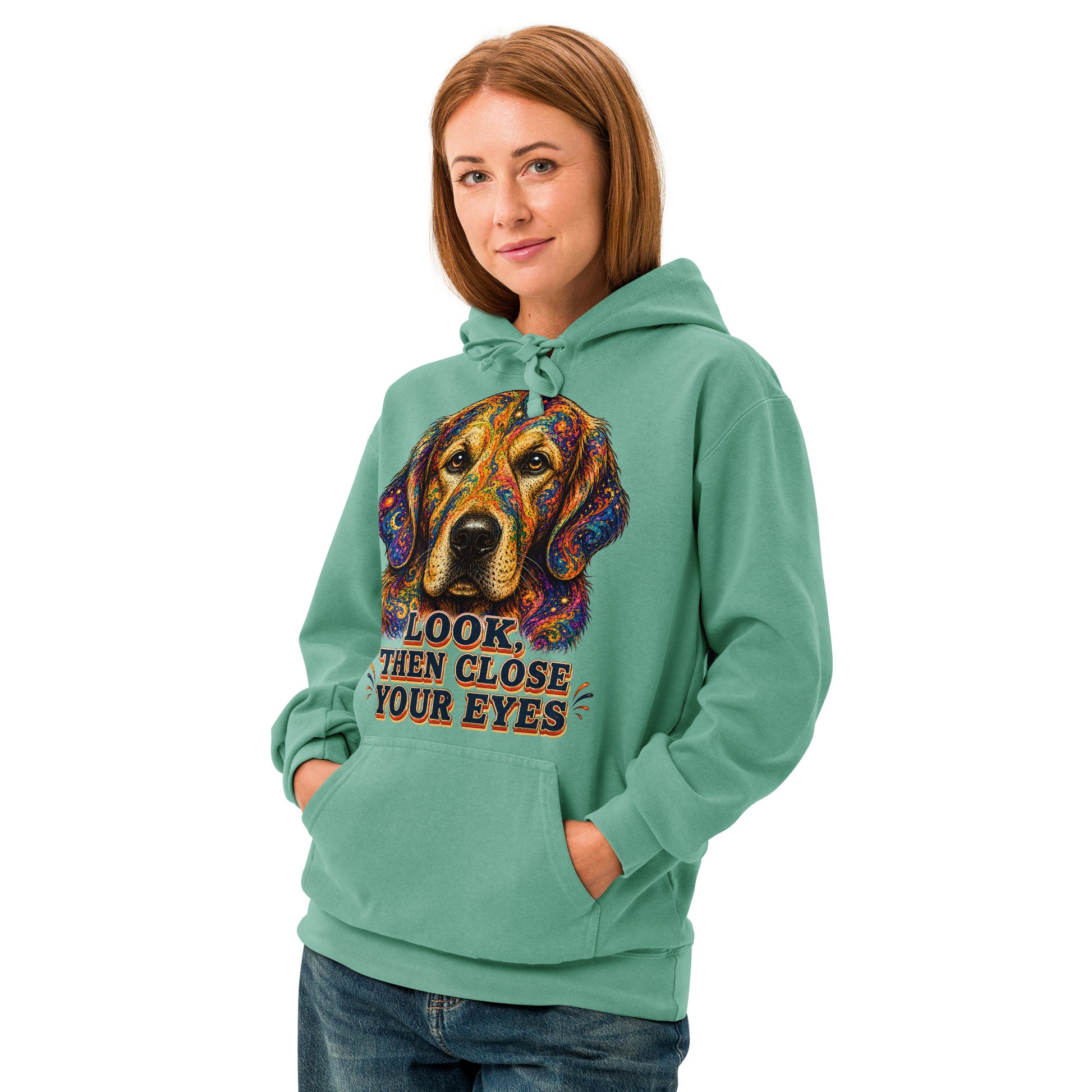 Starry Golden Retriever Lovers Garment-Dyed Hoodie - Look Then Close Your Eyes H-11 by printfluence.net