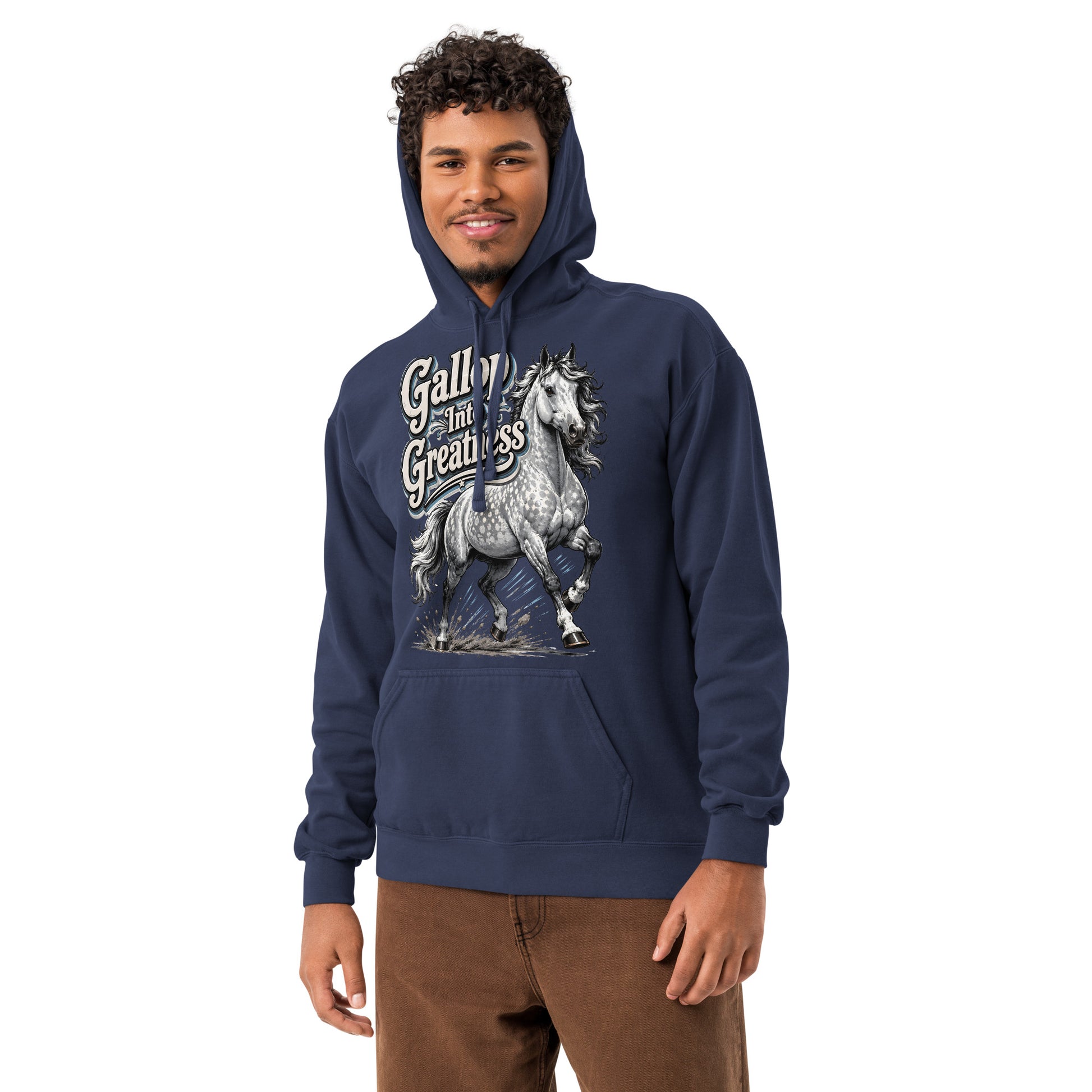 Gallop Into Greatness Horse Garment-Dyed Heavyweight Hoodie – Ultimate Horse Lovers Edition by printfluence.net