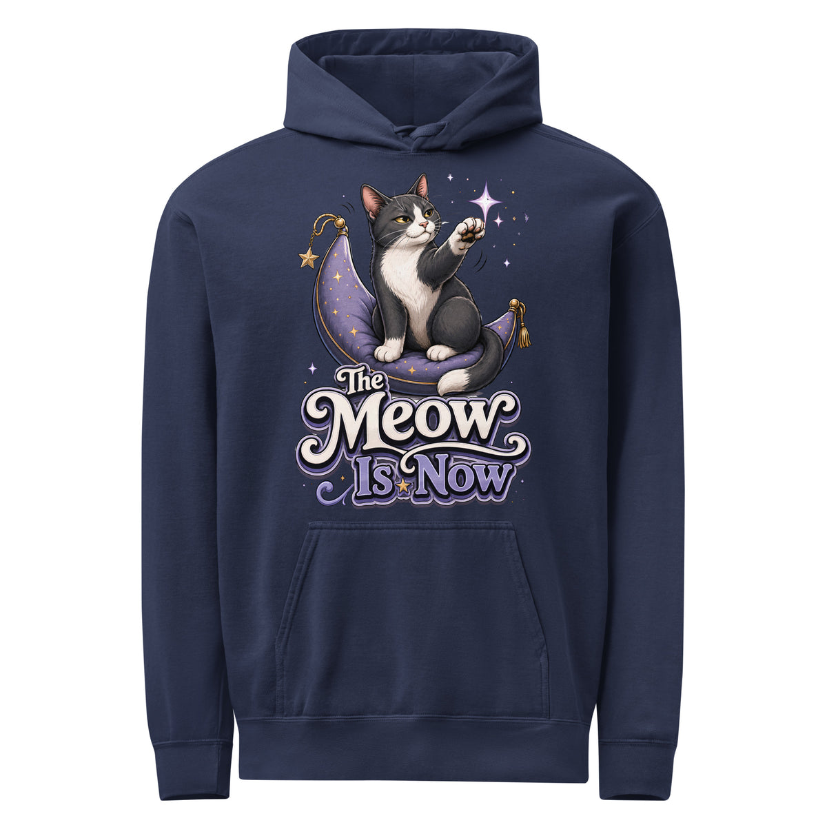 Cat Lovers "The Meow Is Now" Unisex Garment-Dyed Hoodie by printfluence.net