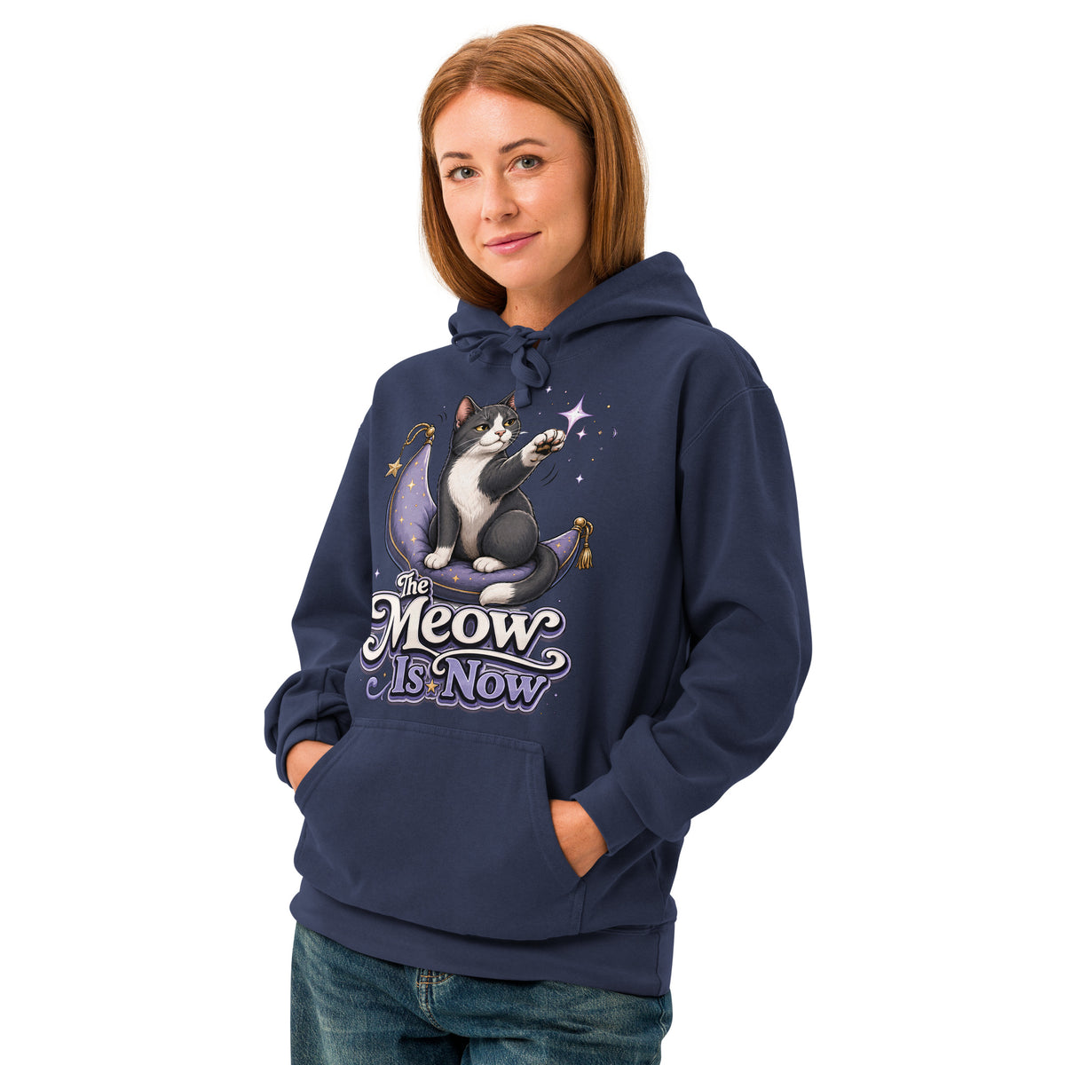 Cat Lovers "The Meow Is Now" Unisex Garment-Dyed Hoodie by printfluence.net