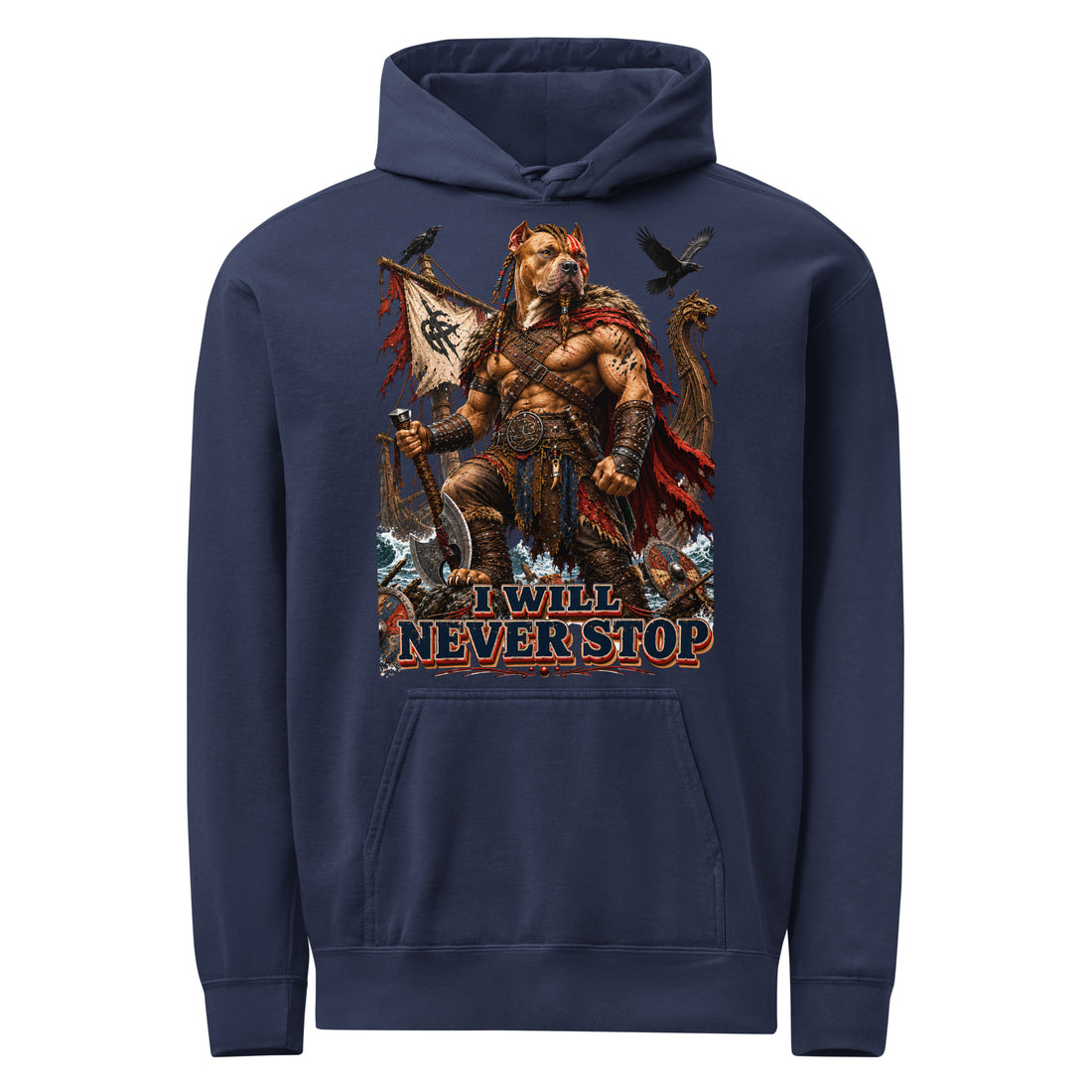 Never Stop Viking Pitbull Garment-Dyed Hoodie | Premium Pullover for Pitbull Lovers H-11 by printfluence.net