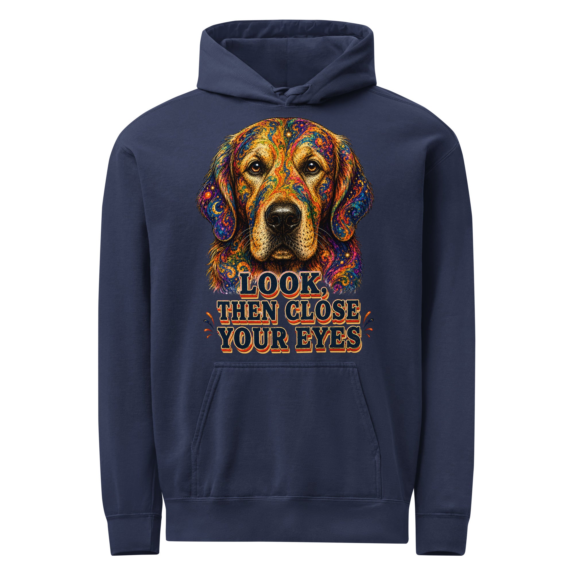 Starry Golden Retriever Lovers Garment-Dyed Hoodie - Look Then Close Your Eyes H-11 by printfluence.net