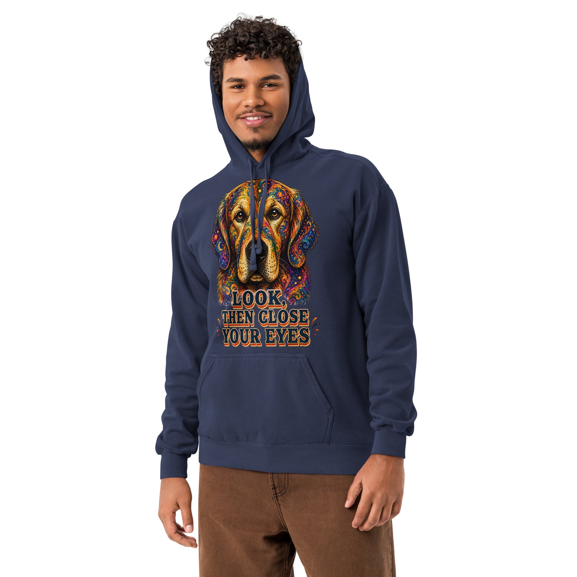 Starry Golden Retriever Lovers Garment-Dyed Hoodie - Look Then Close Your Eyes H-11 by printfluence.net