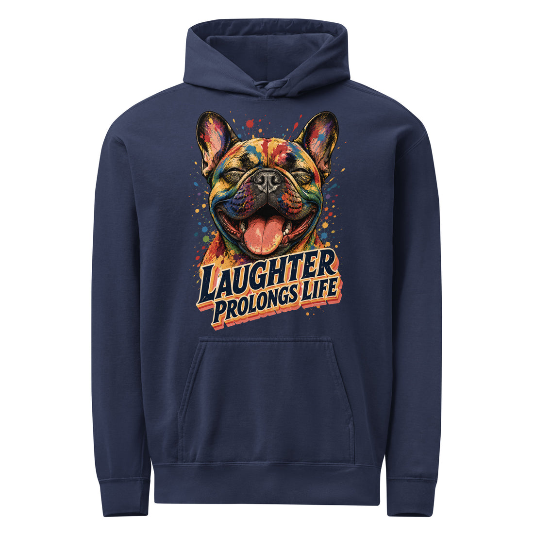 Frenchie Laughter Garment-Dyed Hoodie - Unisex Vintage French Bulldog Lovers Pullover H-11 by printfluence.net
