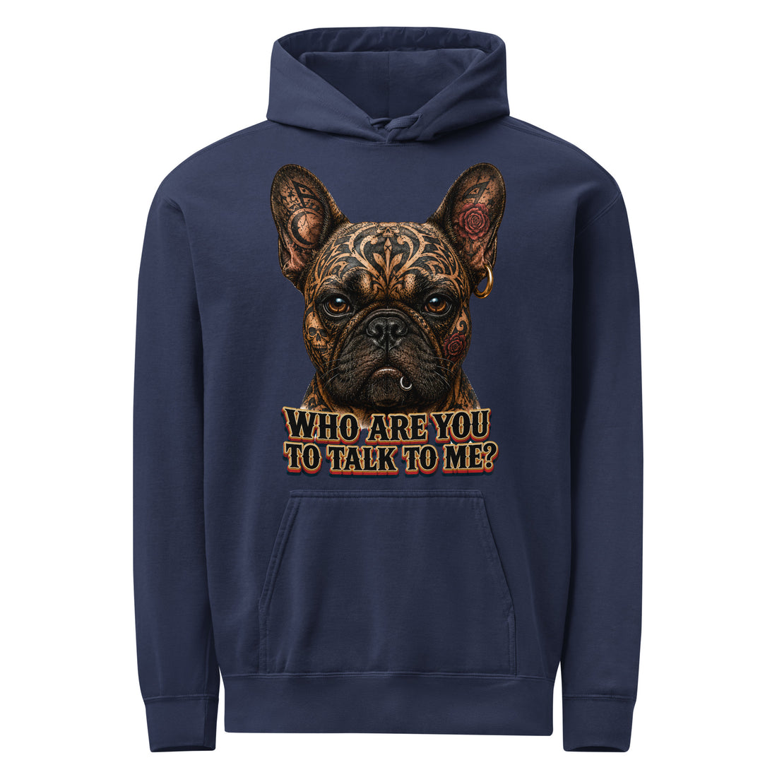 Edgy Frenchie Garment-Dyed Hoodie - Unisex Vintage French Bulldog Lovers Pullover H-11 by printfluence.net