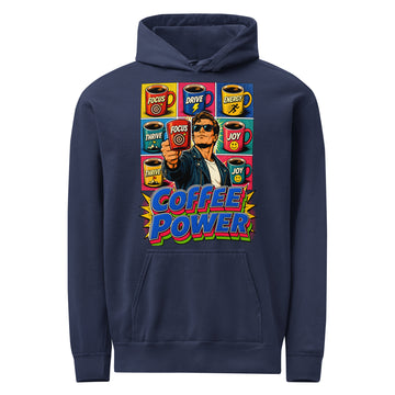 Coffee Lovers Unisex Garment-Dyed Hoodie Coffee Power – Retro Pop Art Motivational Graphic Pullover by printfluence.net