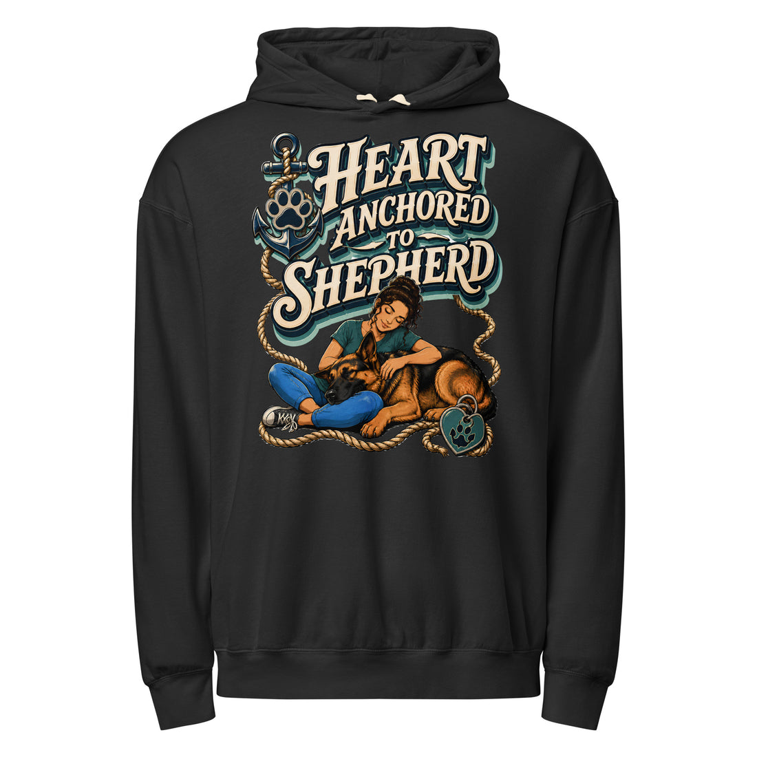 German Shepherd Heart Anchored Lightweight Hoodie by printfluence.net