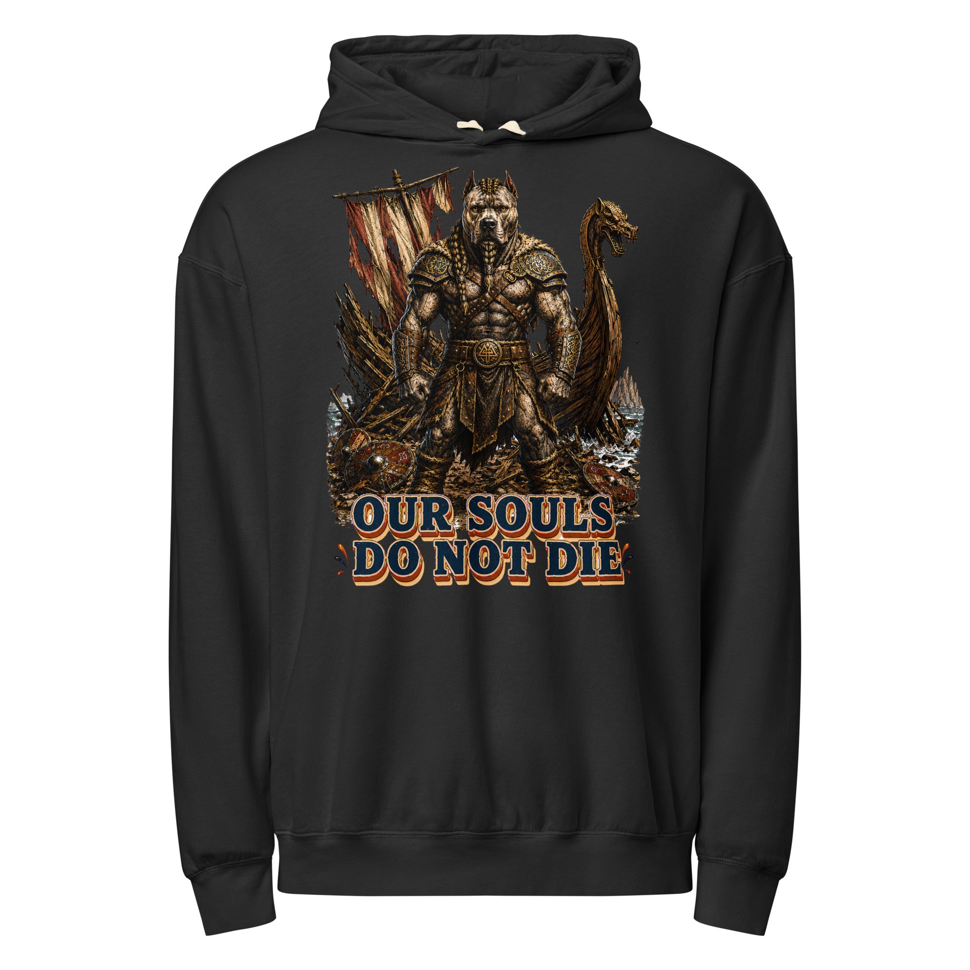 Our Souls Do Not Die Viking Pitbull Garment-Dyed Hoodie | Lightweight Pullover for Pitbull Lovers H-6 by printfluence.net
