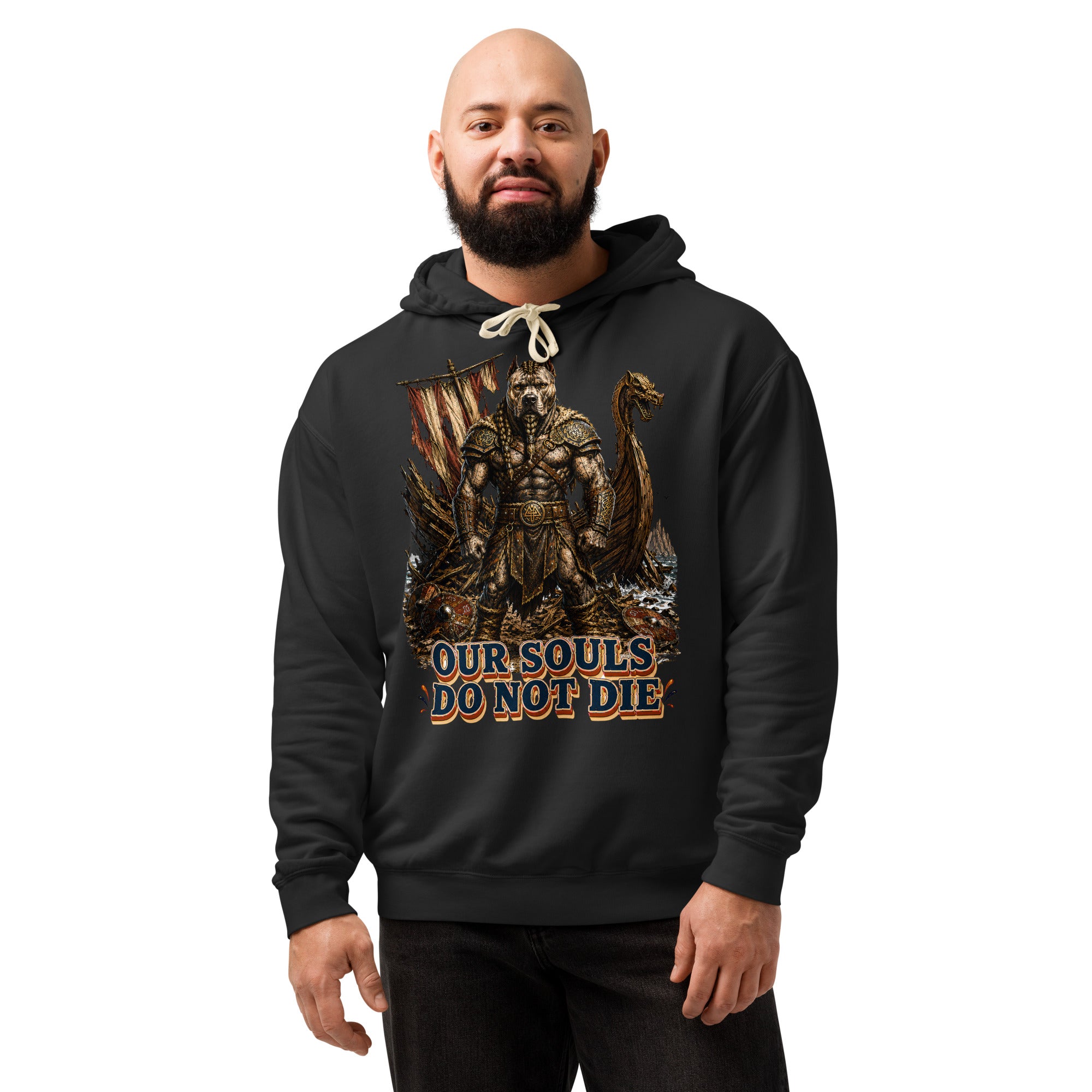 Our Souls Do Not Die Viking Pitbull Garment-Dyed Hoodie | Lightweight Pullover for Pitbull Lovers H-6 by printfluence.net