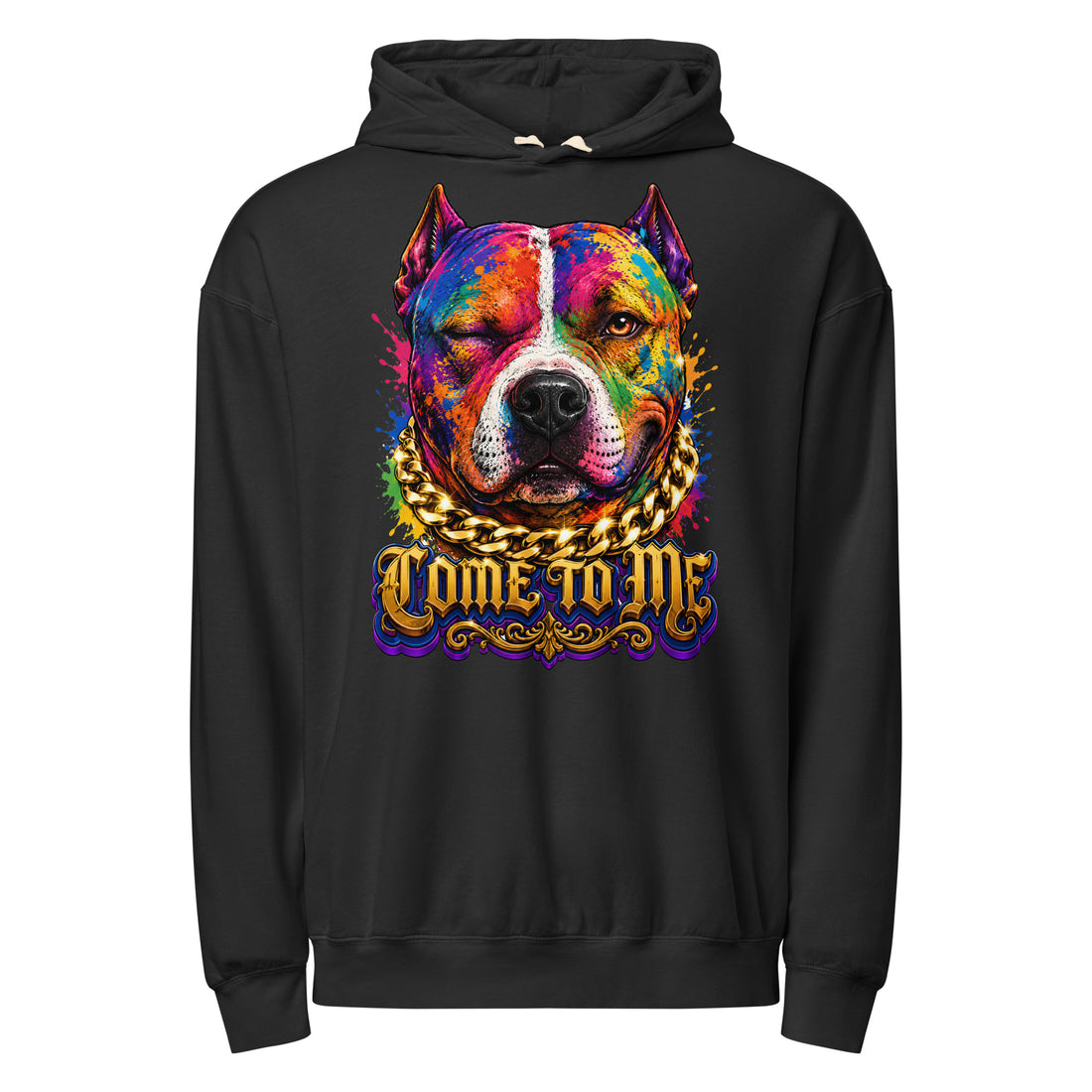 Come To Me Garment-Dyed Lightweight Hoodie - Retro Pitbull Lovers Streetwear Pullover H-6 by printfluence.net
