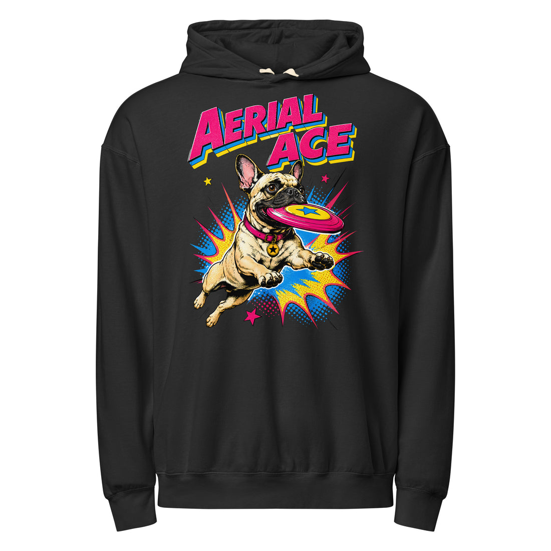 Frenchie Aerial Ace Lightweight Hoodie - Unisex Vintage Garment Dyed French Bulldog Lovers Pullover H-6 by printfluence.net