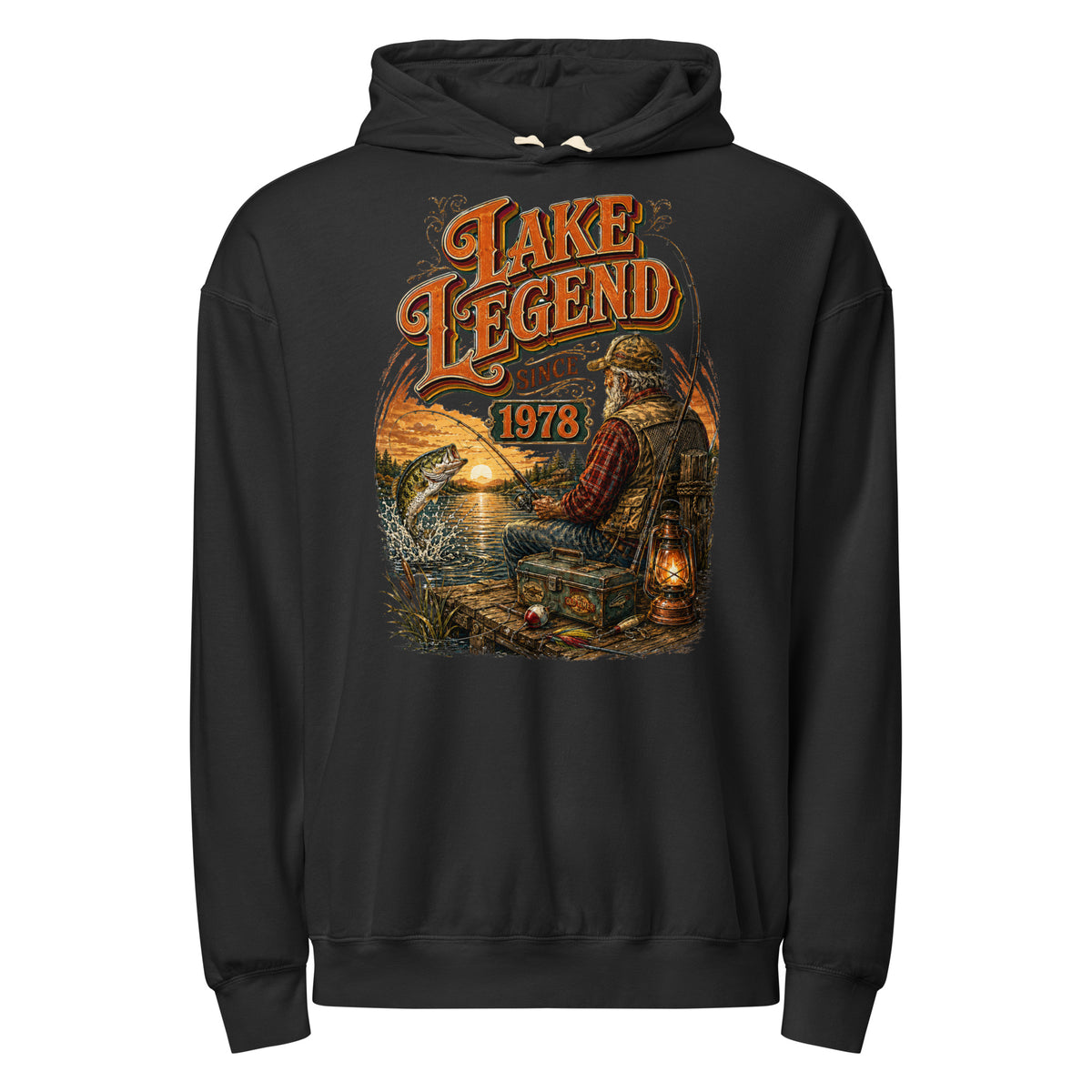Fishing Lovers | Unisex garment-dried lightweight hoodie — LAKE LEGEND SINCE 1978 by printfluence