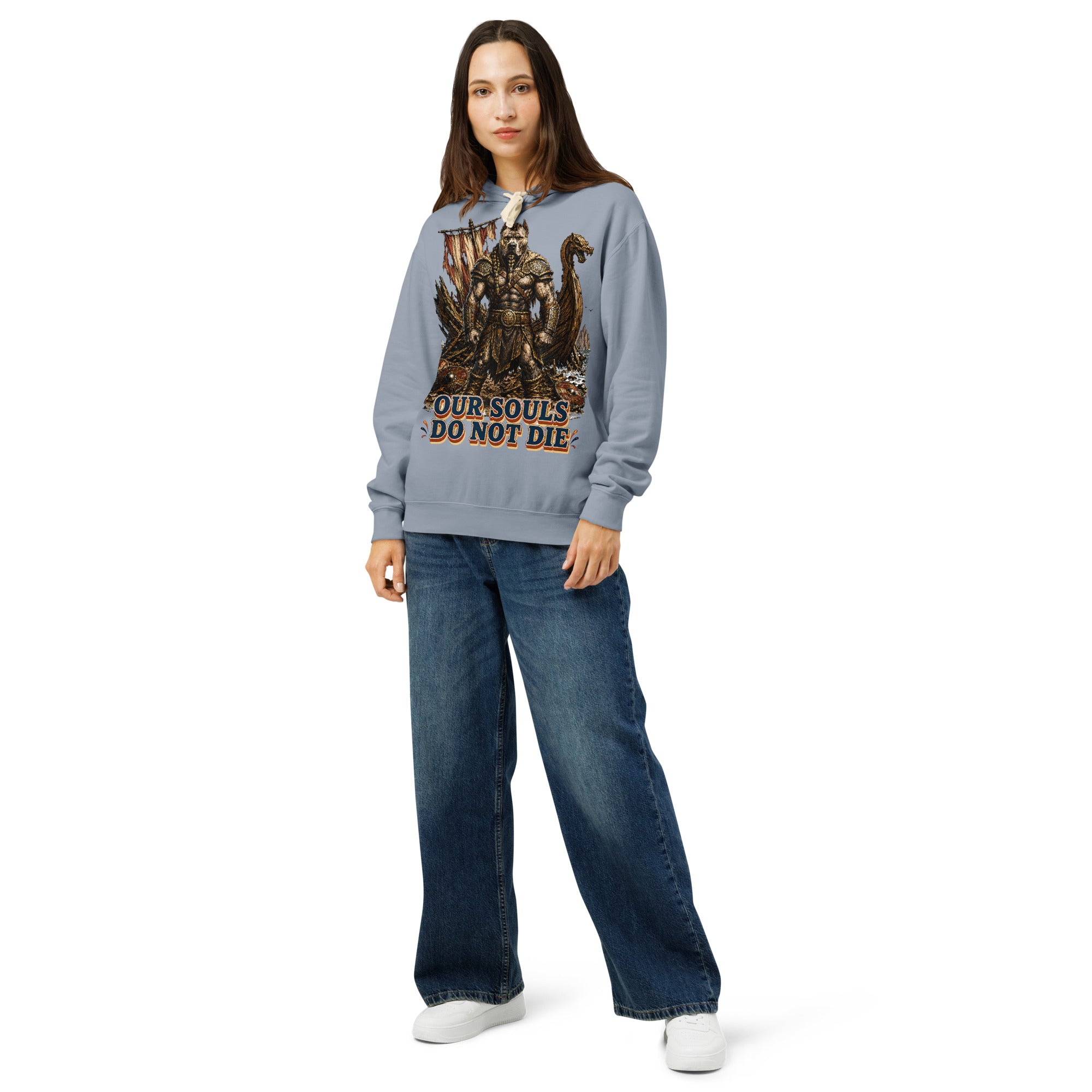 Our Souls Do Not Die Viking Pitbull Garment-Dyed Hoodie | Lightweight Pullover for Pitbull Lovers H-6 by printfluence.net