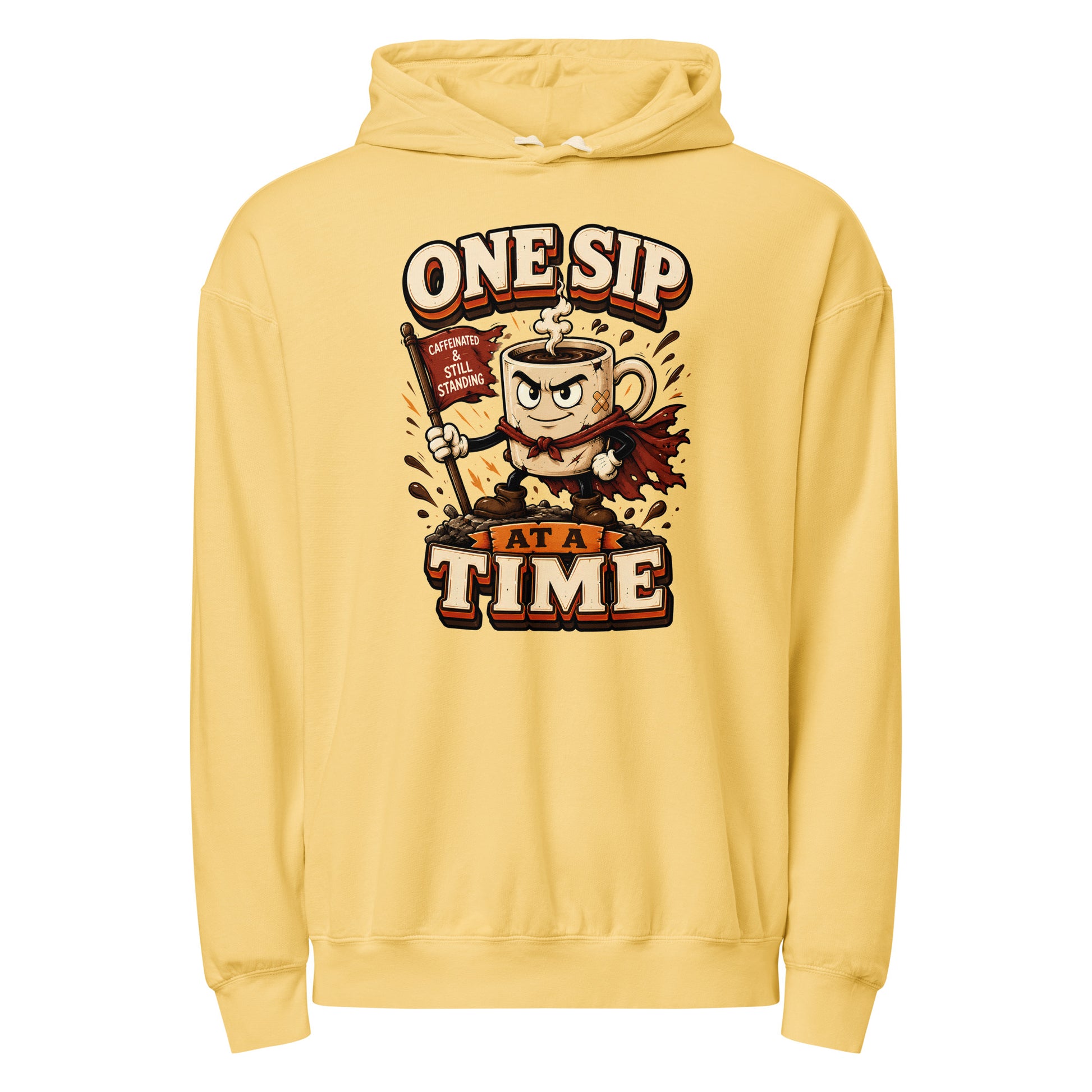 Coffee Lovers Lightweight Garment-Dyed Hoodie - One Sip At A Time! by printfluence.net