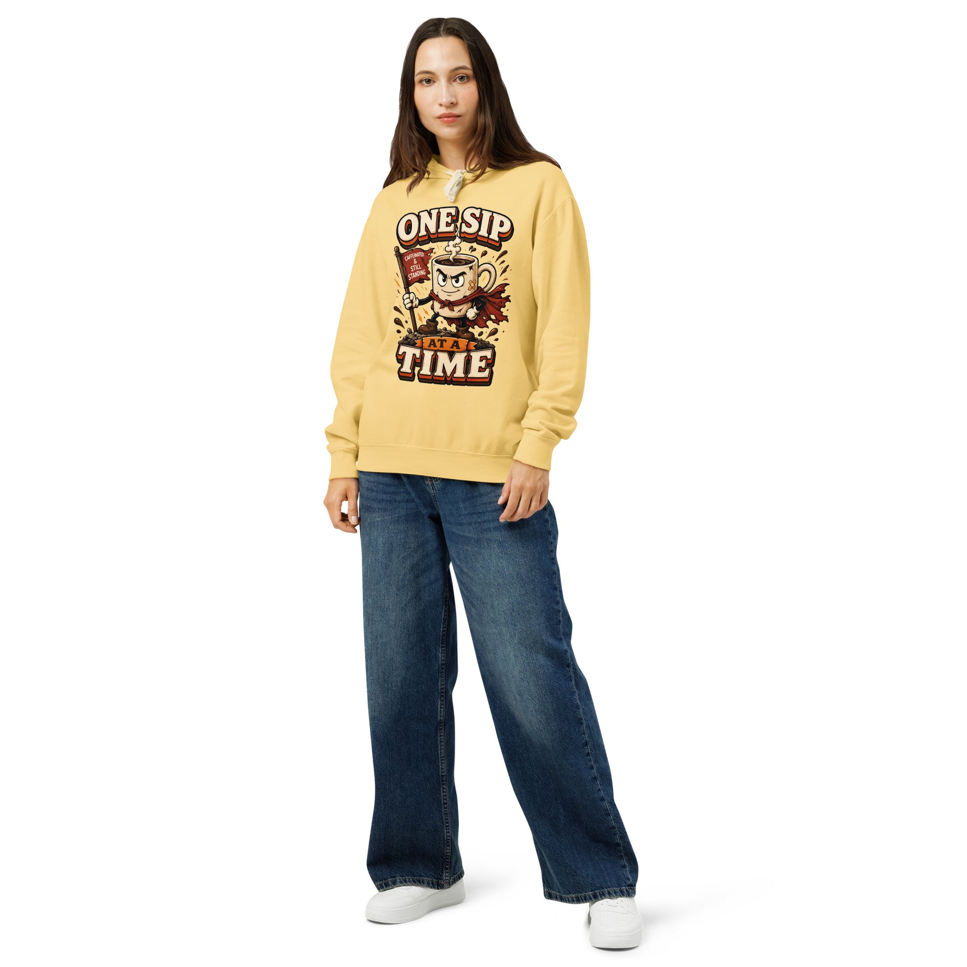 Coffee Lovers Lightweight Garment-Dyed Hoodie - One Sip At A Time! by printfluence.net
