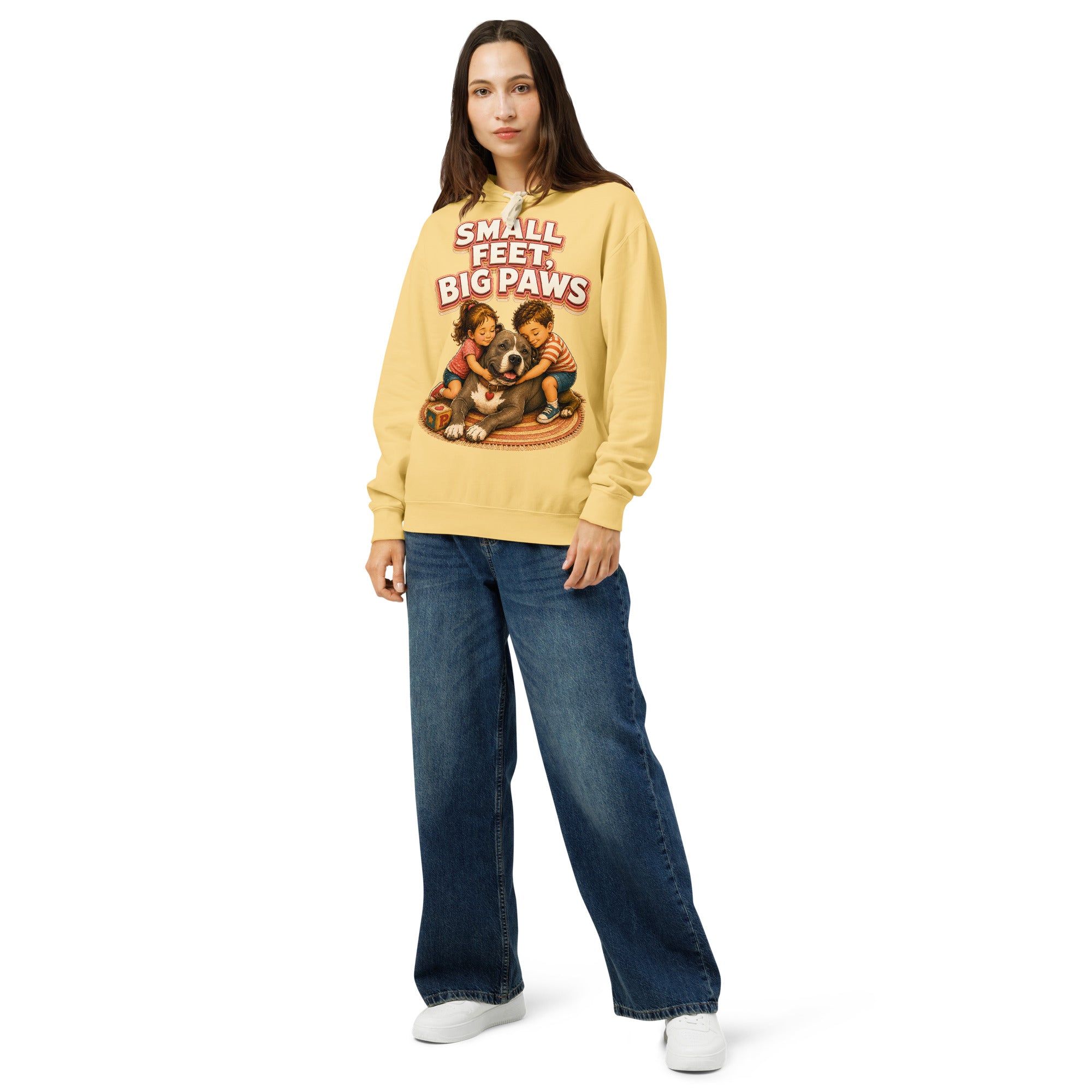 Pitbull Lovers Unisex Garment-Dyed Lightweight Hoodie - Small Feet Big Paws by printfluence.net