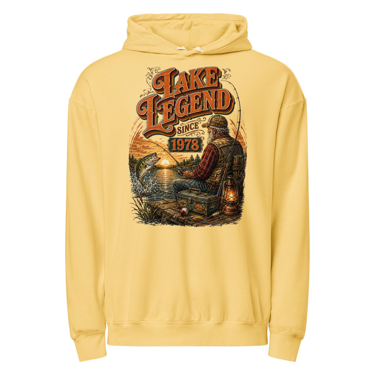 Fishing Lovers | Unisex garment-dried lightweight hoodie — LAKE LEGEND SINCE 1978 by printfluence