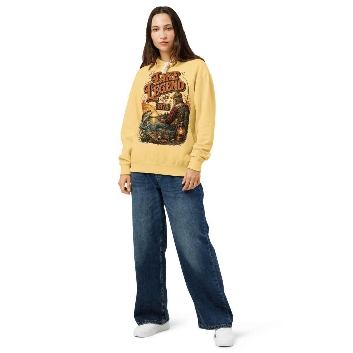 Fishing Lovers | Unisex garment-dried lightweight hoodie — LAKE LEGEND SINCE 1978 by printfluence