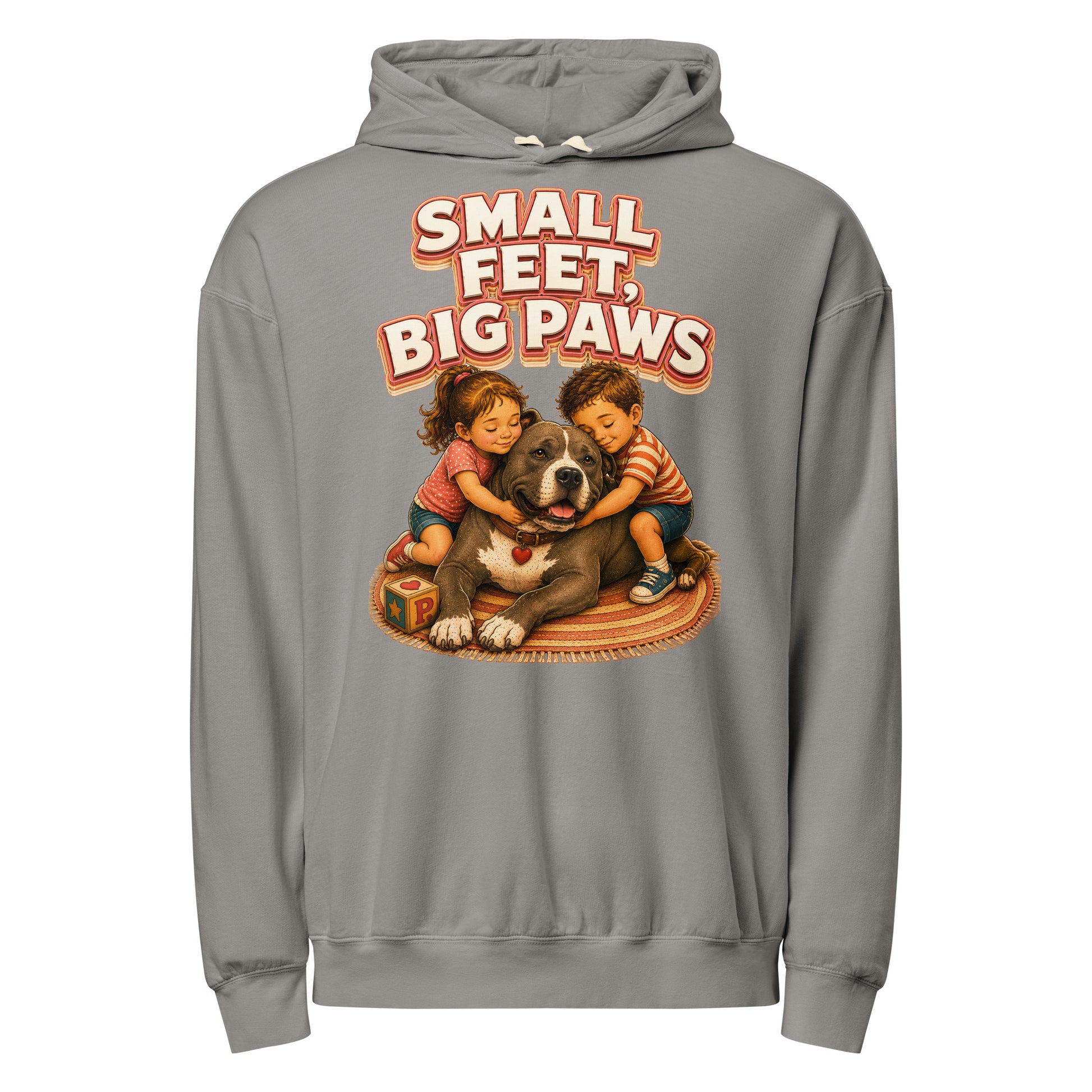 Pitbull Lovers Unisex Garment-Dyed Lightweight Hoodie - Small Feet Big Paws by printfluence.net