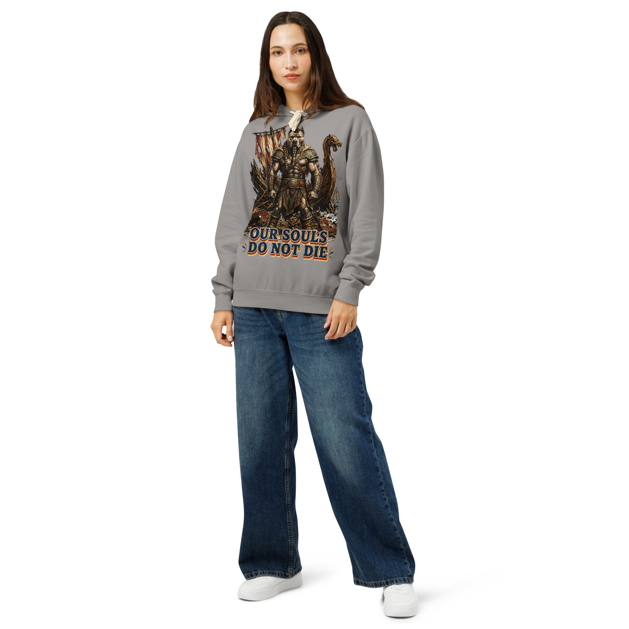 Our Souls Do Not Die Viking Pitbull Garment-Dyed Hoodie | Lightweight Pullover for Pitbull Lovers H-6 by printfluence.net