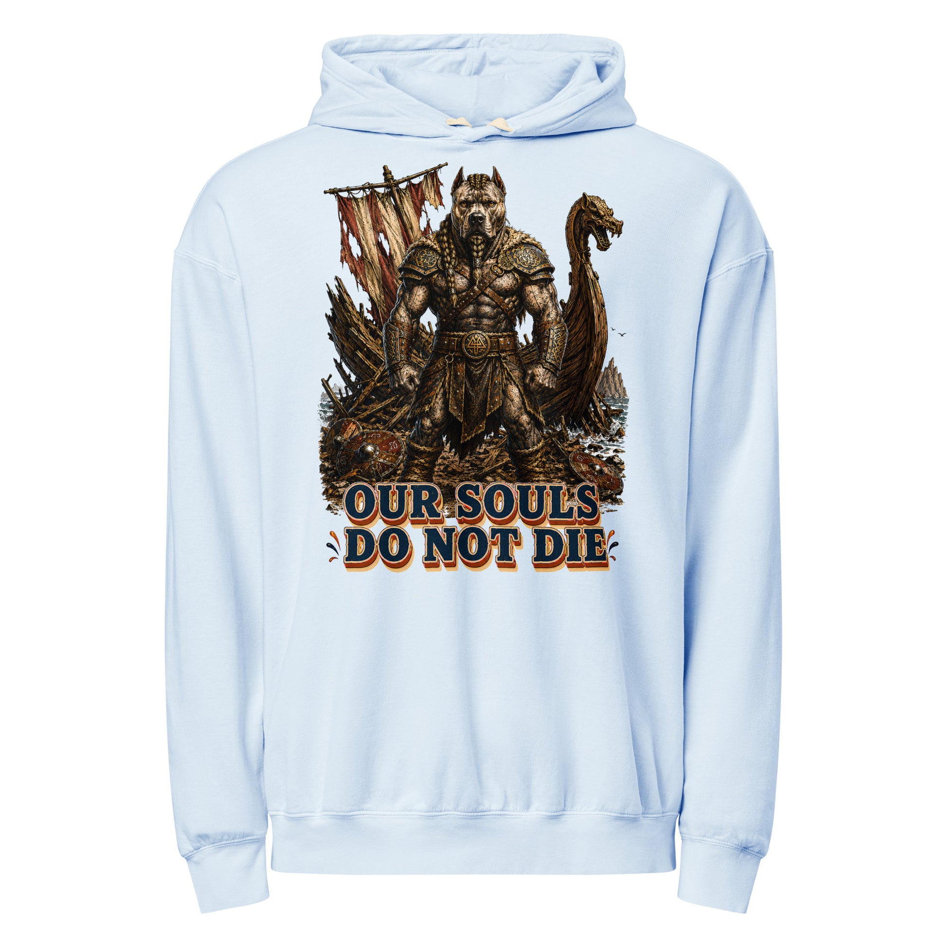 Our Souls Do Not Die Viking Pitbull Garment-Dyed Hoodie | Lightweight Pullover for Pitbull Lovers H-6 by printfluence.net