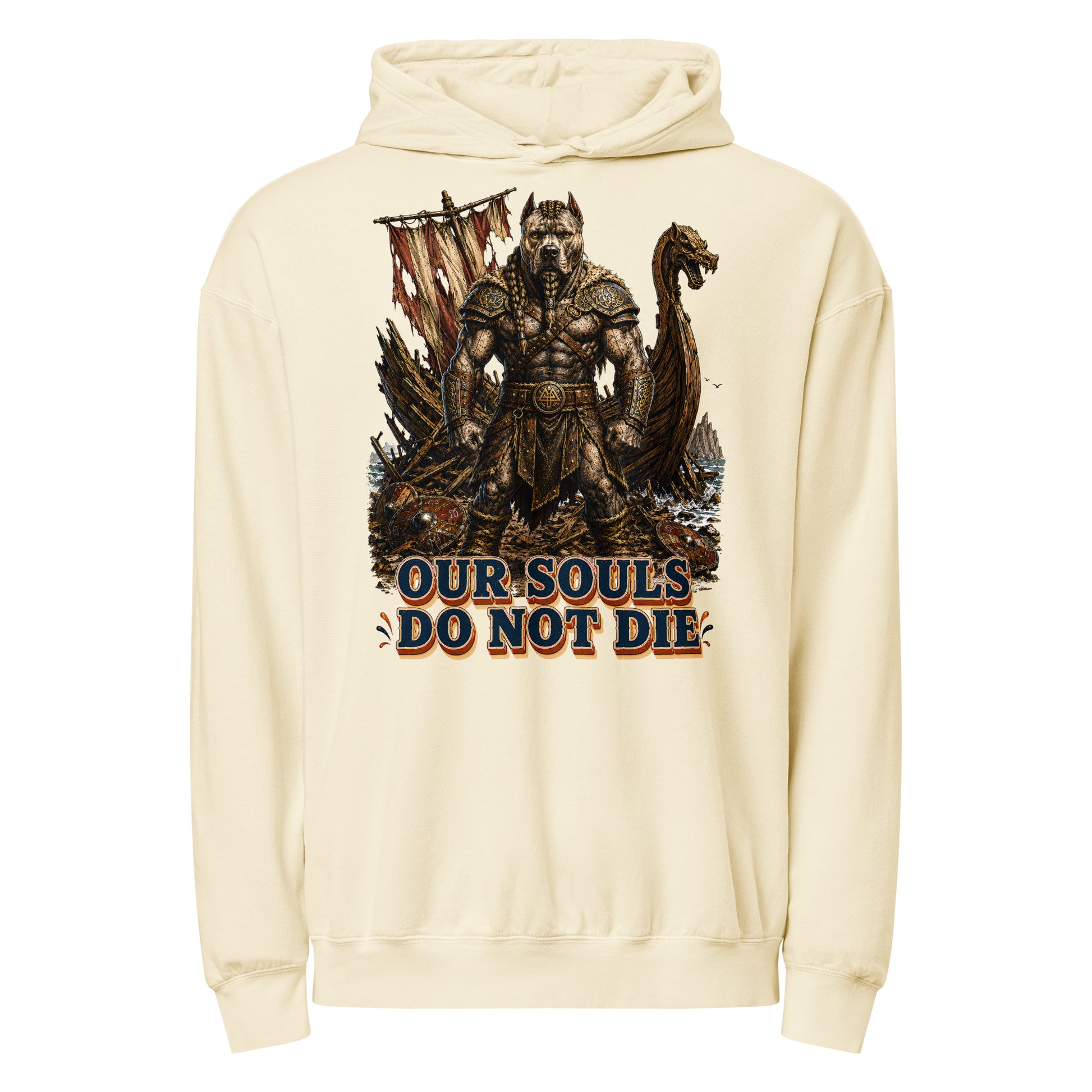 Our Souls Do Not Die Viking Pitbull Garment-Dyed Hoodie | Lightweight Pullover for Pitbull Lovers H-6 by printfluence.net