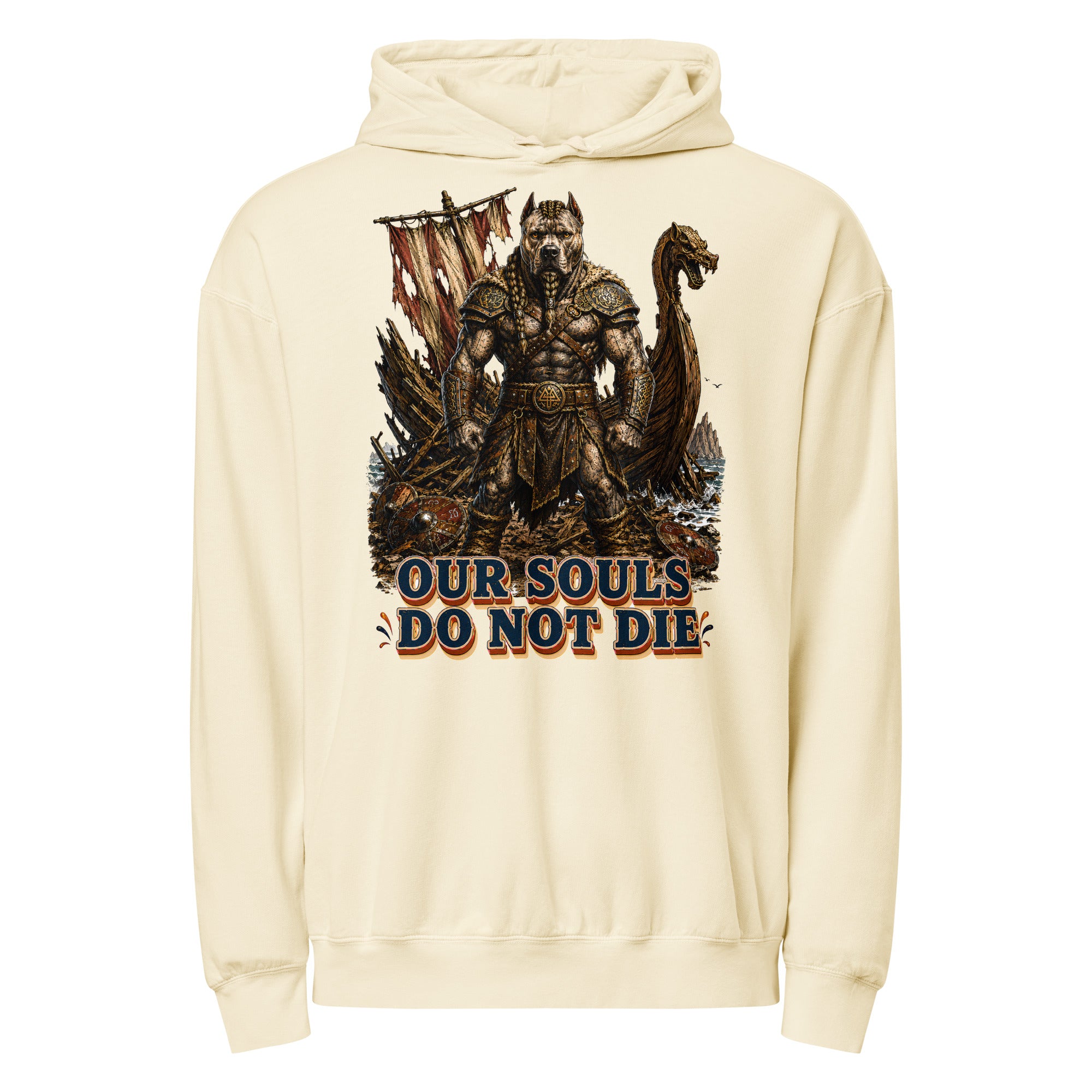Our Souls Do Not Die Viking Pitbull Garment-Dyed Hoodie | Lightweight Pullover for Pitbull Lovers H-6 by printfluence.net