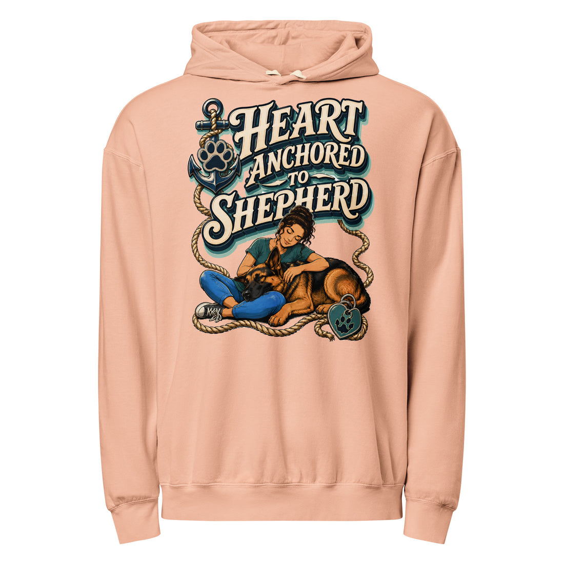German Shepherd Heart Anchored Lightweight Hoodie by printfluence.net