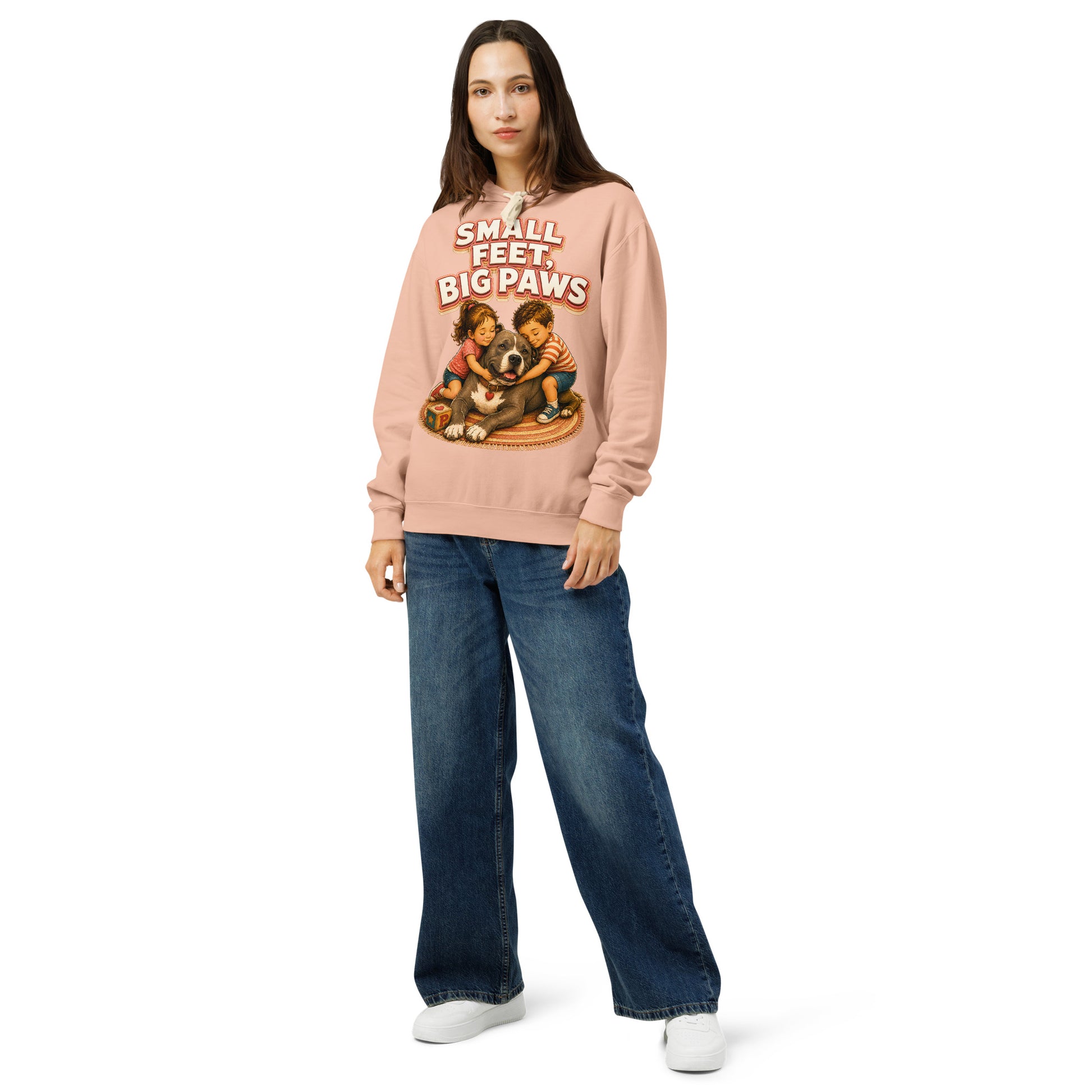 Pitbull Lovers Unisex Garment-Dyed Lightweight Hoodie - Small Feet Big Paws by printfluence.net