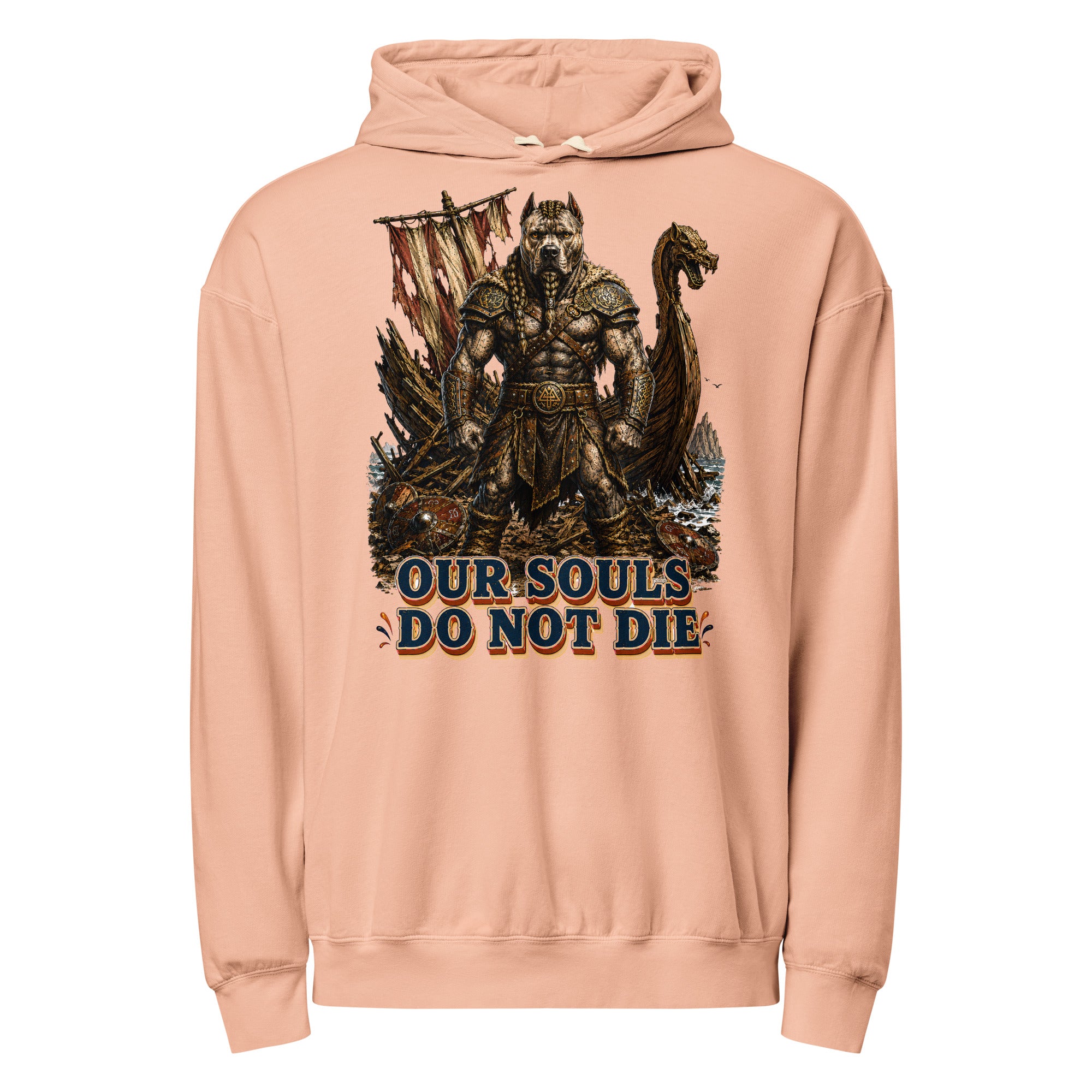 Our Souls Do Not Die Viking Pitbull Garment-Dyed Hoodie | Lightweight Pullover for Pitbull Lovers H-6 by printfluence.net