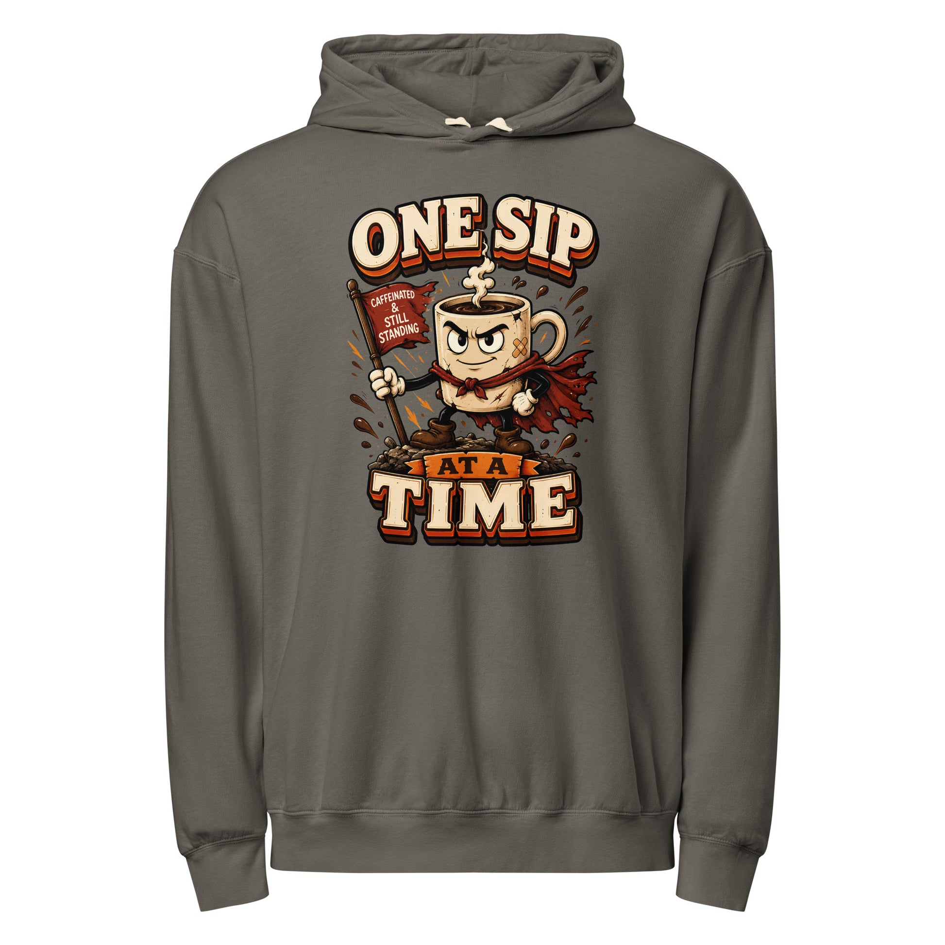 Coffee Lovers Lightweight Garment-Dyed Hoodie - One Sip At A Time! by printfluence.net