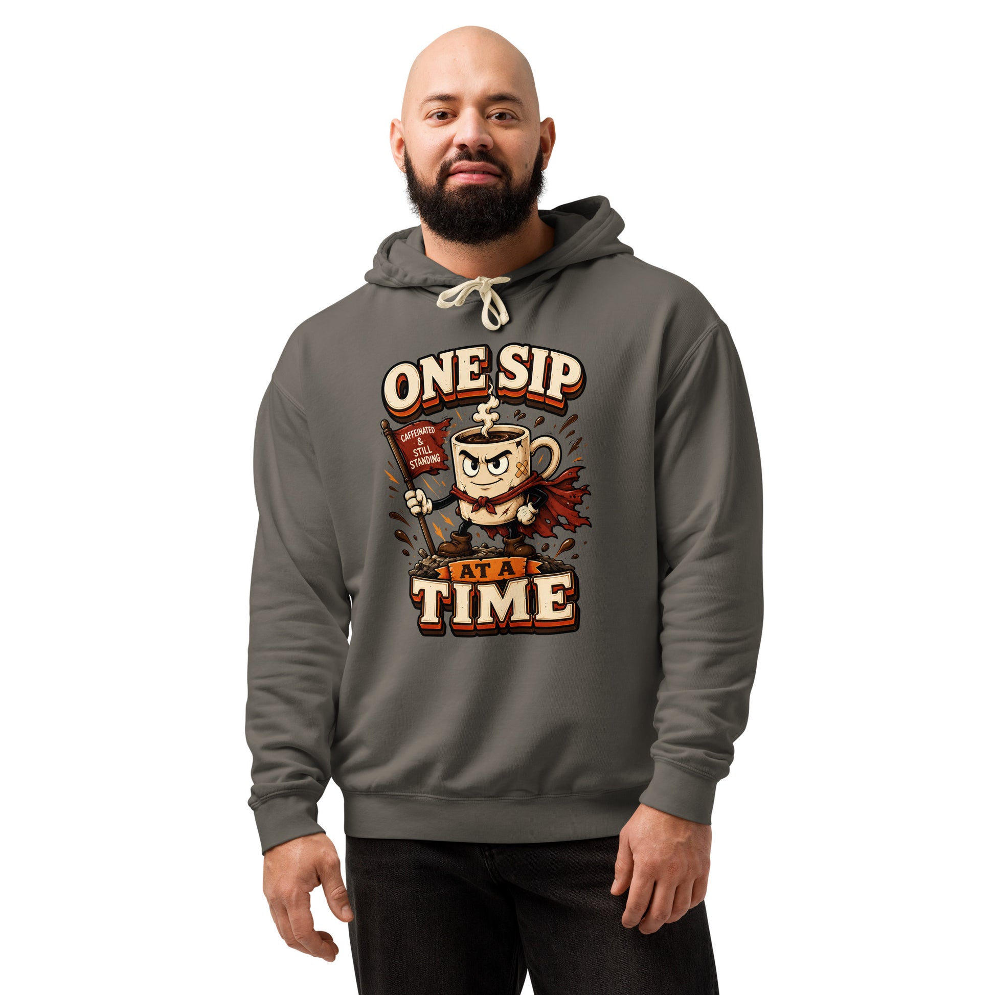 Coffee Lovers Lightweight Garment-Dyed Hoodie - One Sip At A Time! by printfluence.net