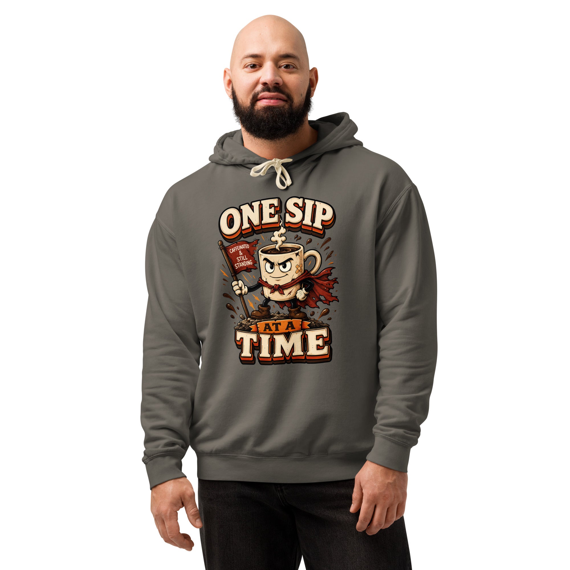 Coffee Lovers Lightweight Garment-Dyed Hoodie - One Sip At A Time! by printfluence.net