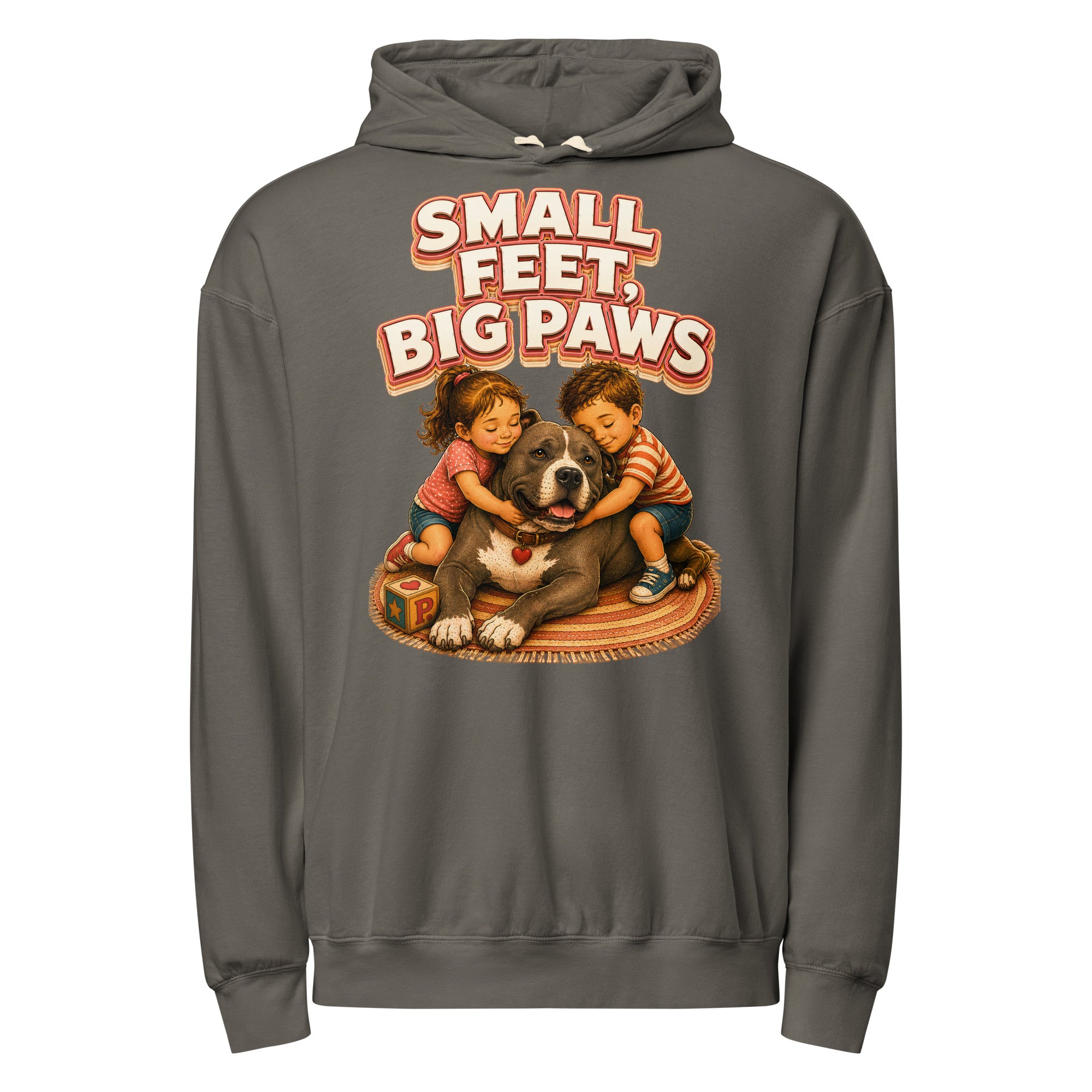 Pitbull Lovers Unisex Garment-Dyed Lightweight Hoodie - Small Feet Big Paws by printfluence.net