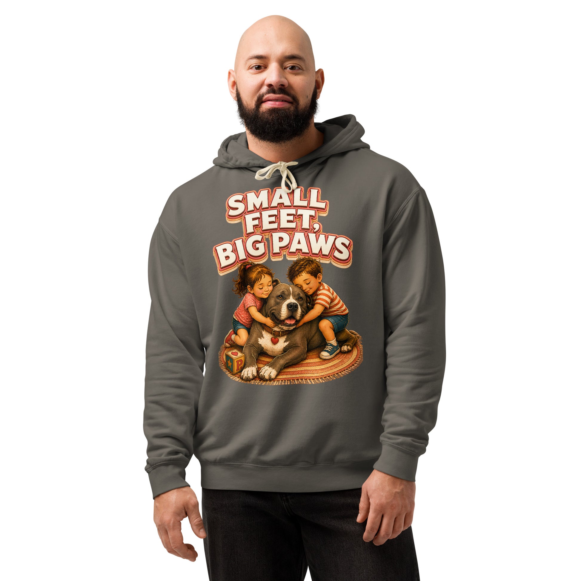 Pitbull Lovers Unisex Garment-Dyed Lightweight Hoodie - Small Feet Big Paws by printfluence.net