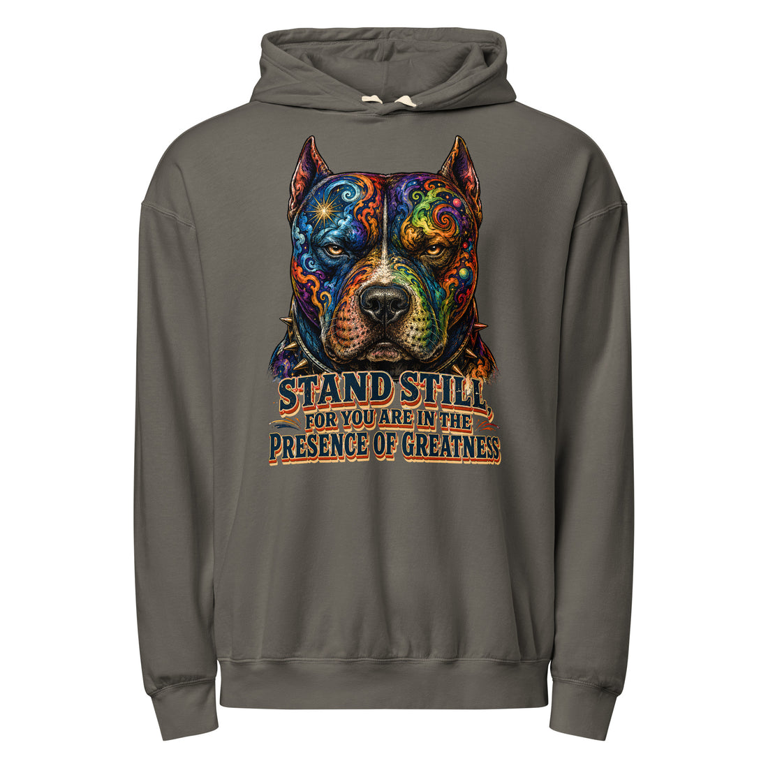 Presence of Greatness Pitbull Garment-Dyed Hoodie | Lightweight Pullover for Pitbull Lovers H-6 by printfluence.net
