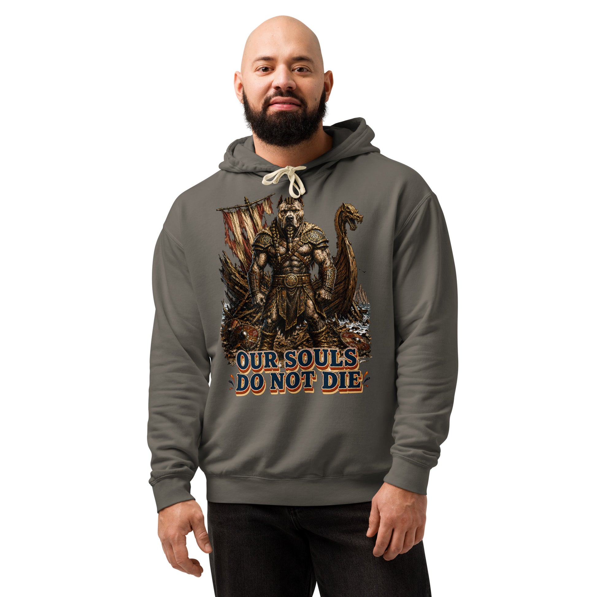 Our Souls Do Not Die Viking Pitbull Garment-Dyed Hoodie | Lightweight Pullover for Pitbull Lovers H-6 by printfluence.net