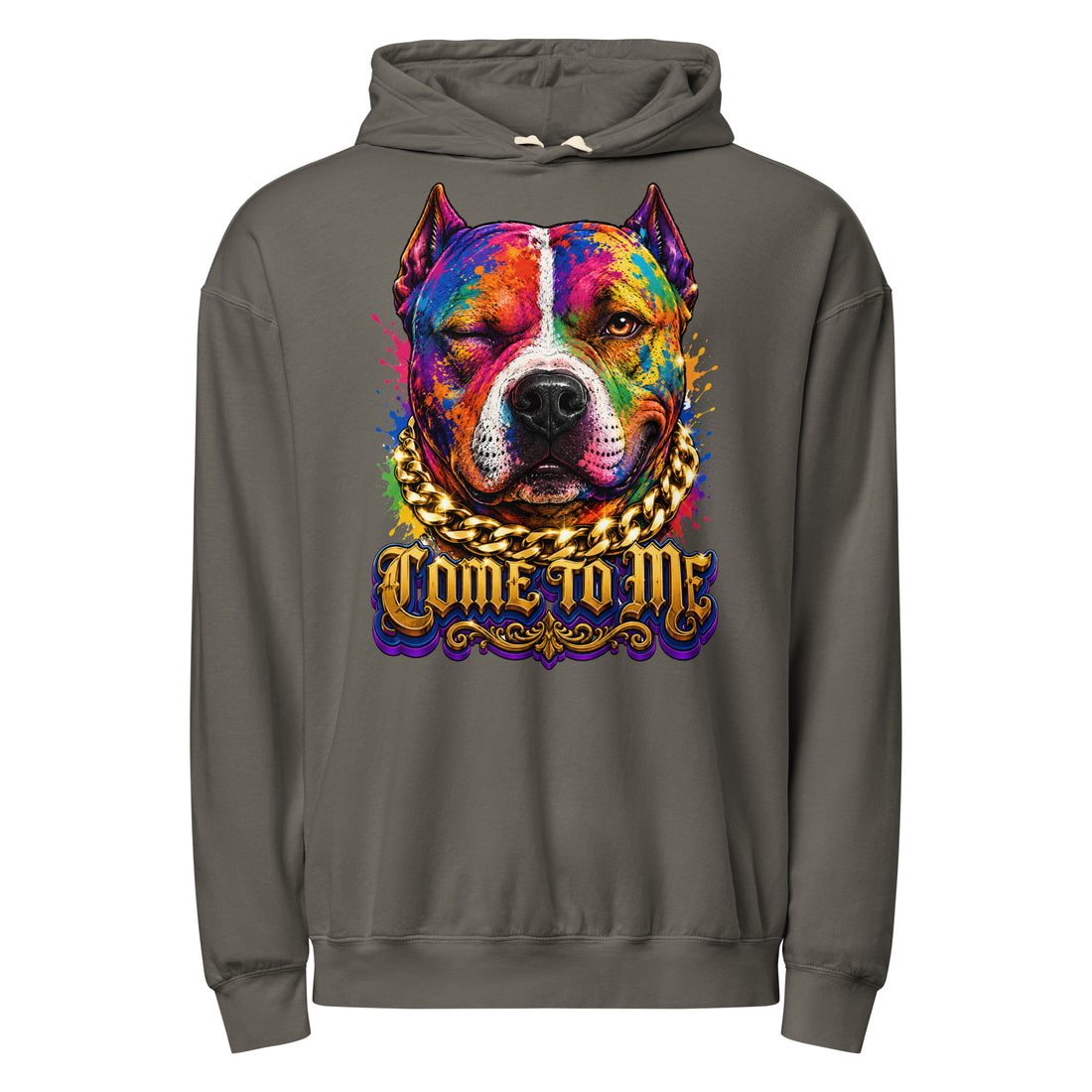 Come To Me Garment-Dyed Lightweight Hoodie - Retro Pitbull Lovers Streetwear Pullover H-6 by printfluence.net