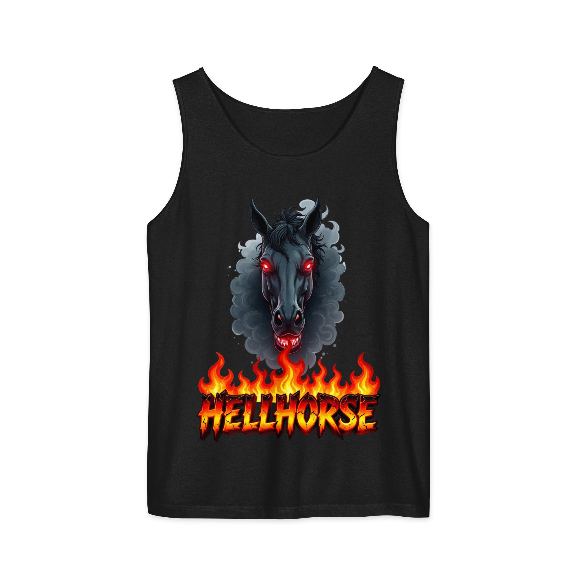 Unisex garment-dyed tank top - Hellhorse Unisex Garment-Dyed Tank Top – Fiery Street Legend Style by printfluence.net