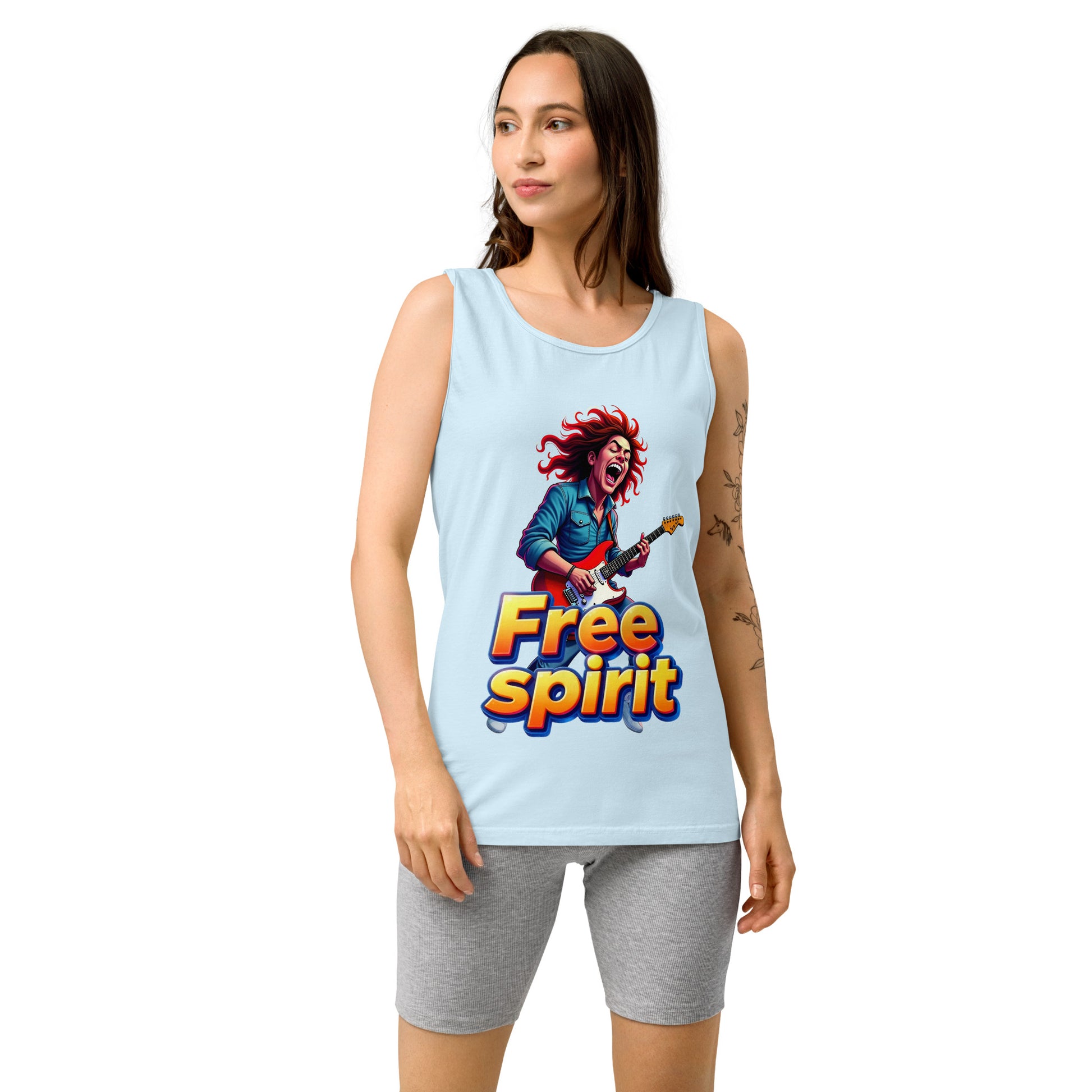 Unisex garment-dyed tank top - Free Spirit Guitarist Unisex Garment-Dyed Tank Top – Luxury Rock Vibes for Unique Souls by printfluence.net