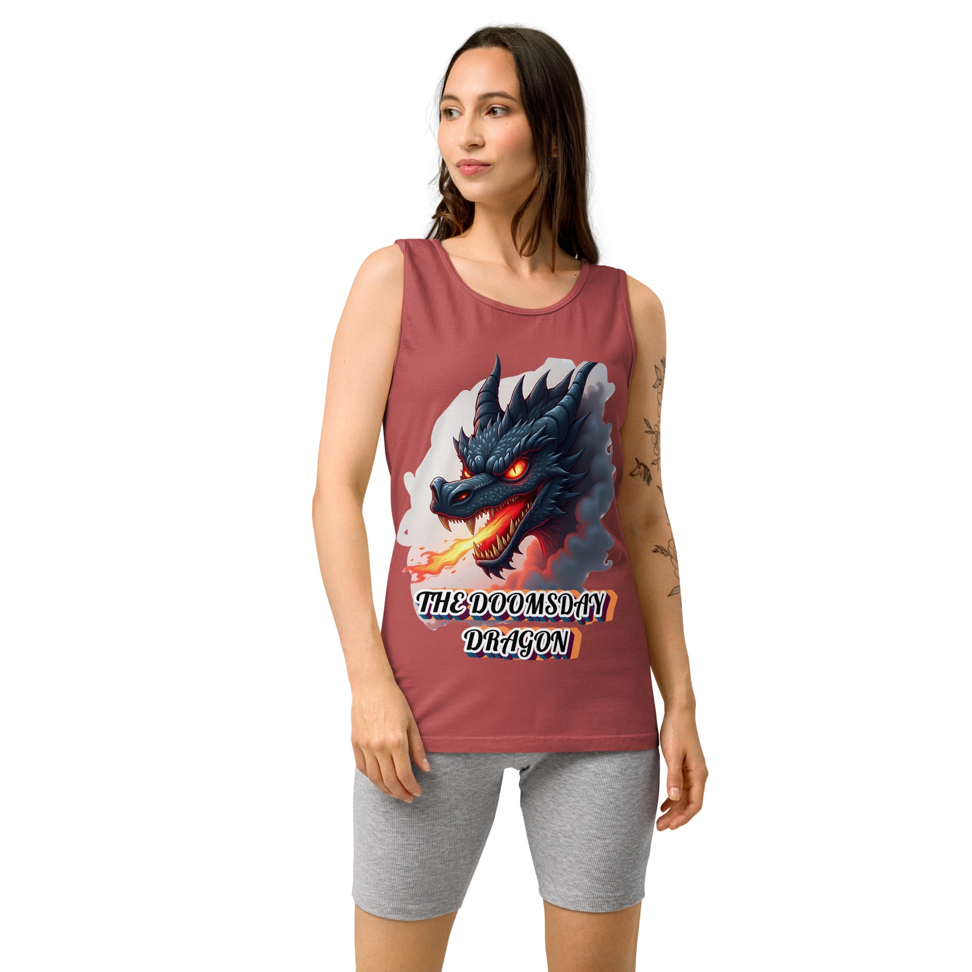 Unisex garment-dyed tank top -The Doomsday Dragon Unisex Garment-Dyed Tank Top – Mysterious Dark Fire Streetwear for Fearless Souls by printfluence.net