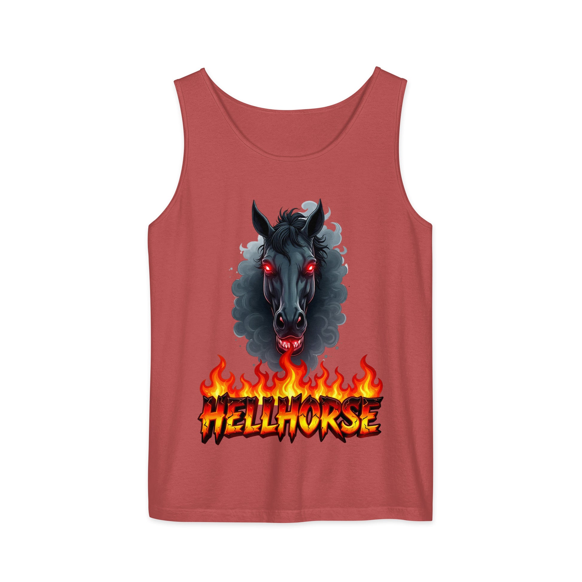 Unisex garment-dyed tank top - Hellhorse Unisex Garment-Dyed Tank Top – Fiery Street Legend Style by printfluence.net