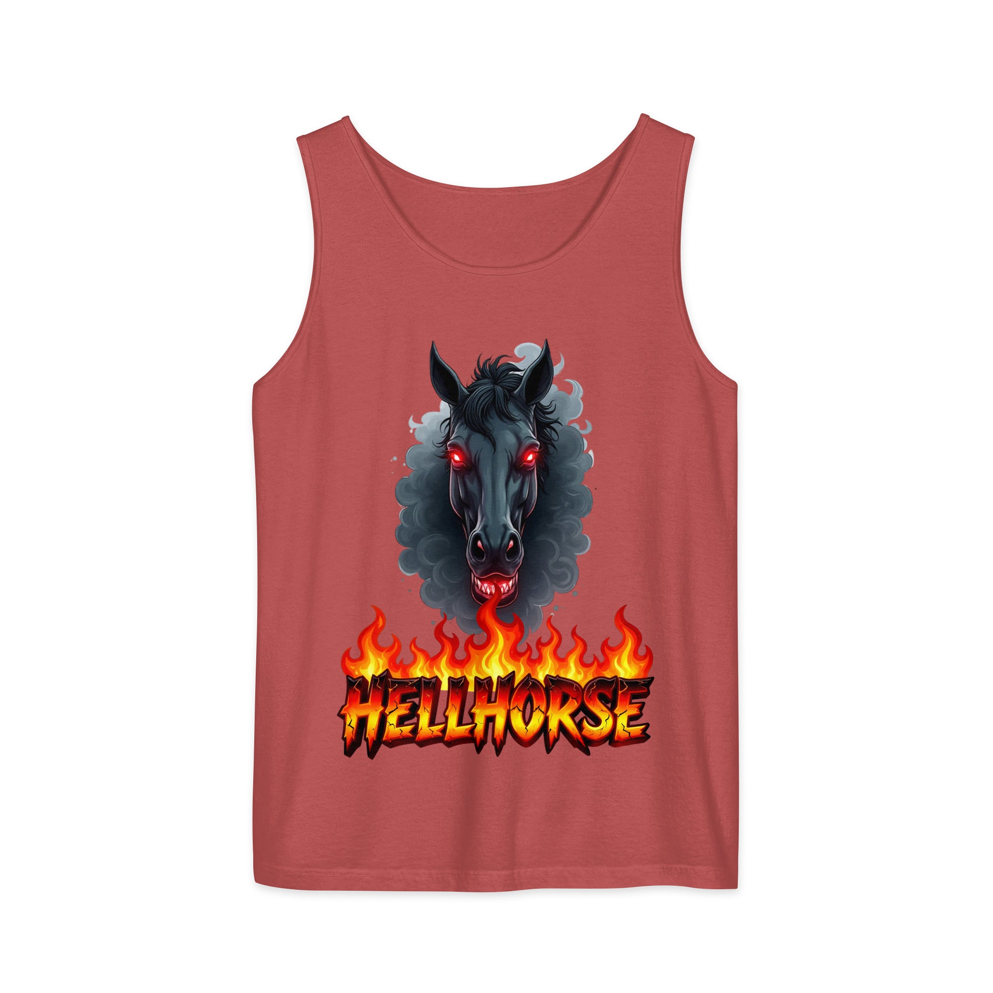 Unisex garment-dyed tank top - Hellhorse Unisex Garment-Dyed Tank Top – Fiery Street Legend Style by printfluence.net
