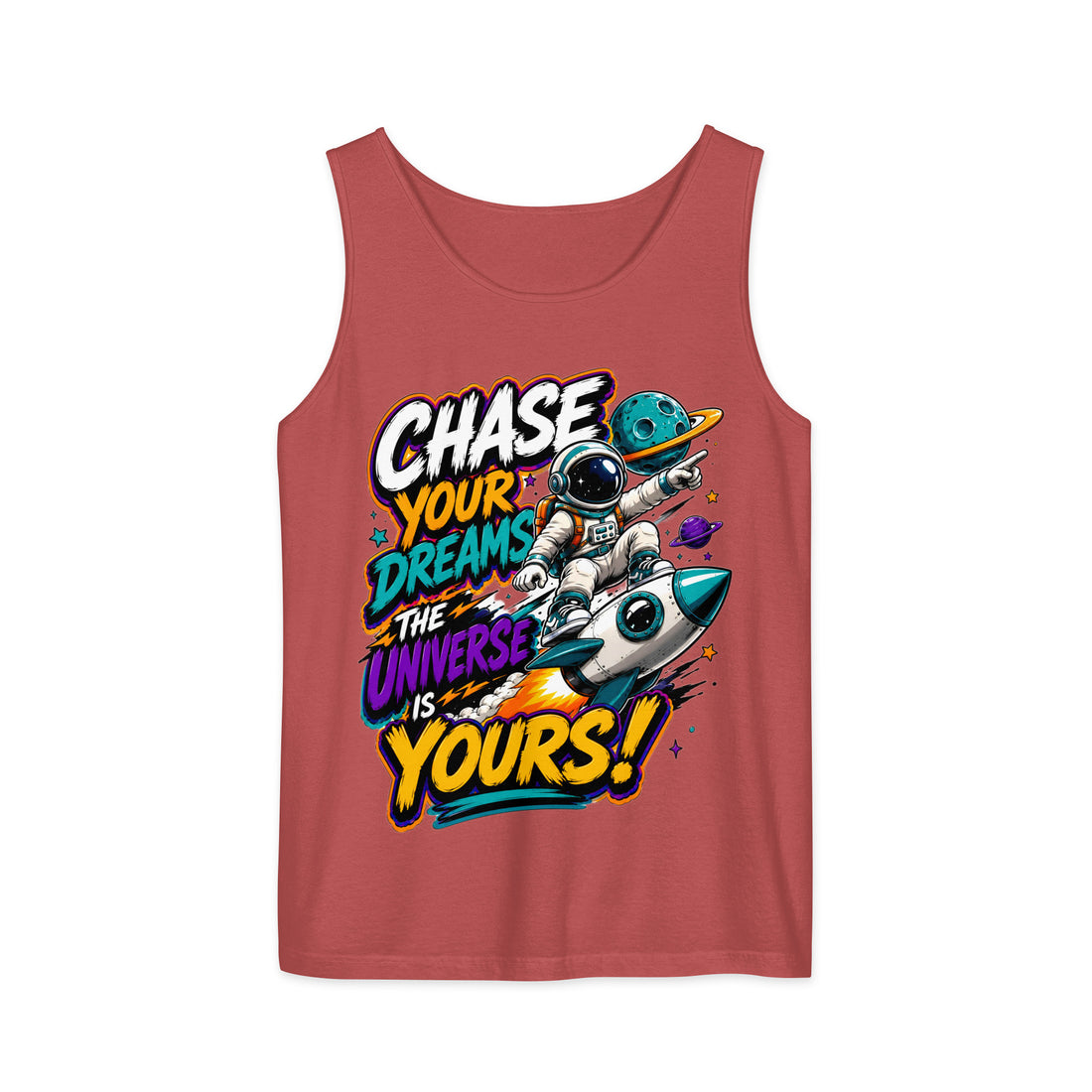 Unisex garment-dyed tank top - Cosmic Rocket Astronaut Chase Dreams - Premium Galaxy Universe Design by printfluence.net