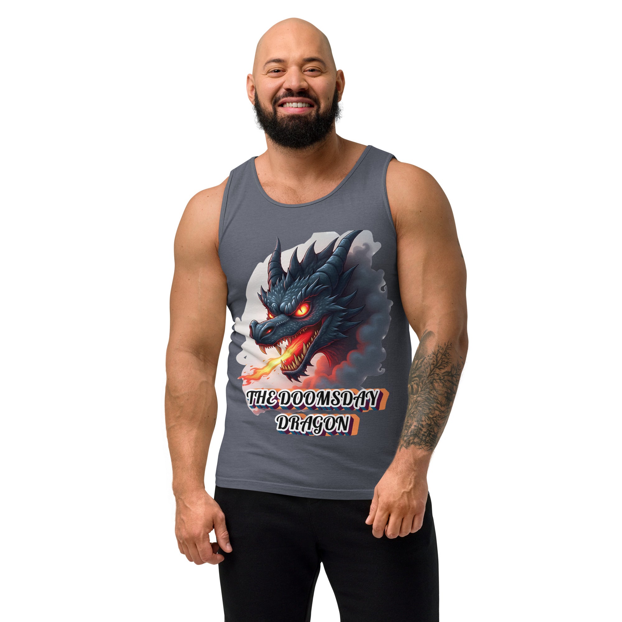Unisex garment-dyed tank top -The Doomsday Dragon Unisex Garment-Dyed Tank Top – Mysterious Dark Fire Streetwear for Fearless Souls by printfluence.net