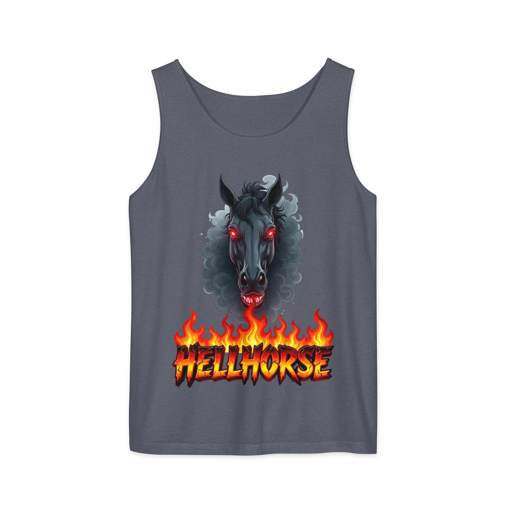 Unisex garment-dyed tank top - Hellhorse Unisex Garment-Dyed Tank Top – Fiery Street Legend Style by printfluence.net